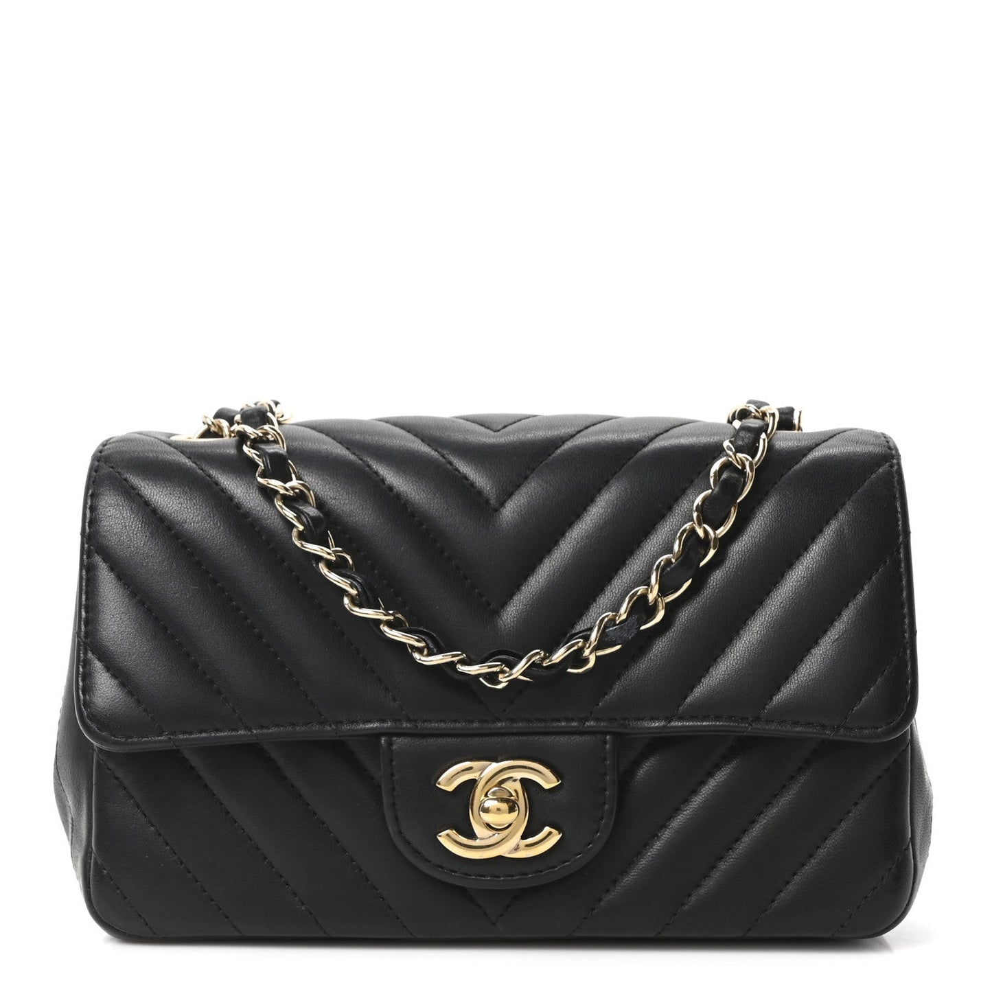 Lambskin Chevron Quilted Mini Rectangular Flap Black