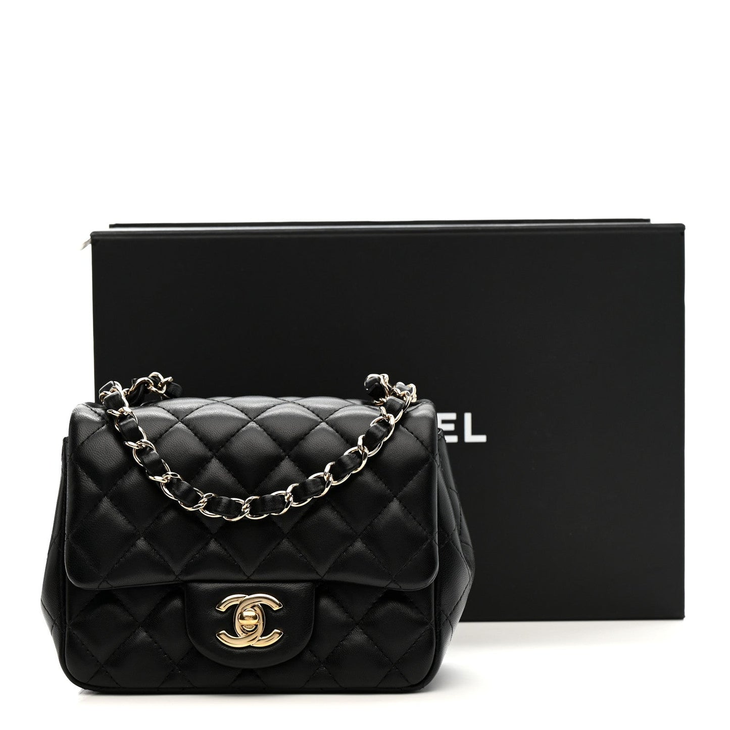 Lambskin Quilted Mini Square Flap Black