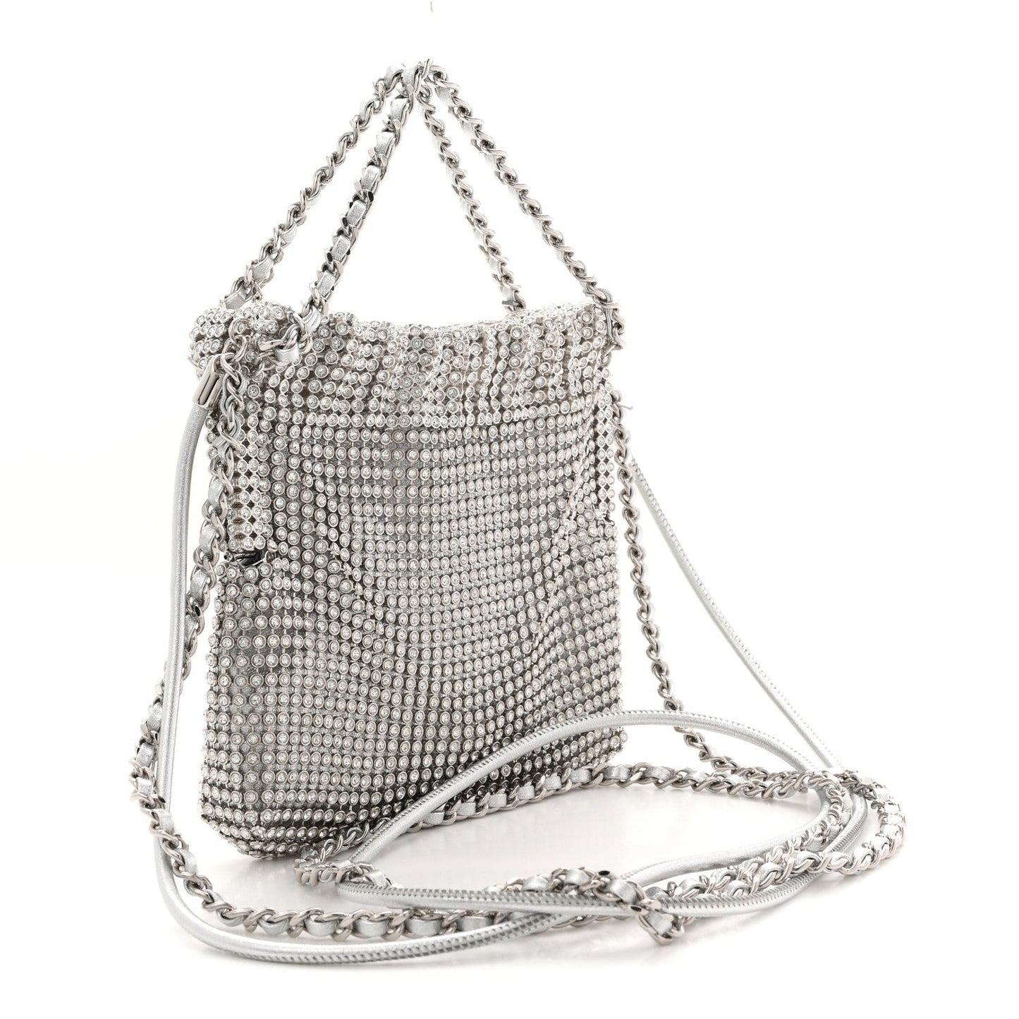 Crystal Embellished Metallic Lambskin Mini Chanel 22 Silver