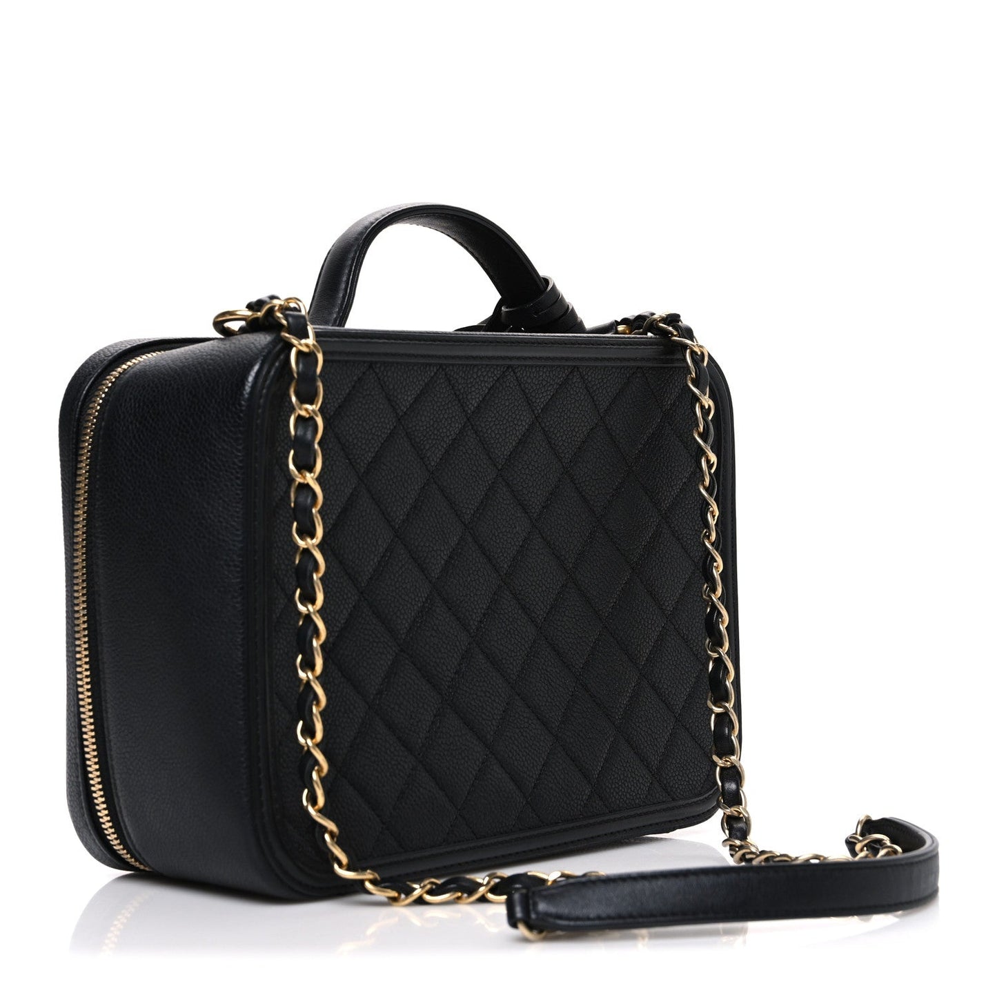 Caviar Quilted Large CC Filigree Vanity Case Black