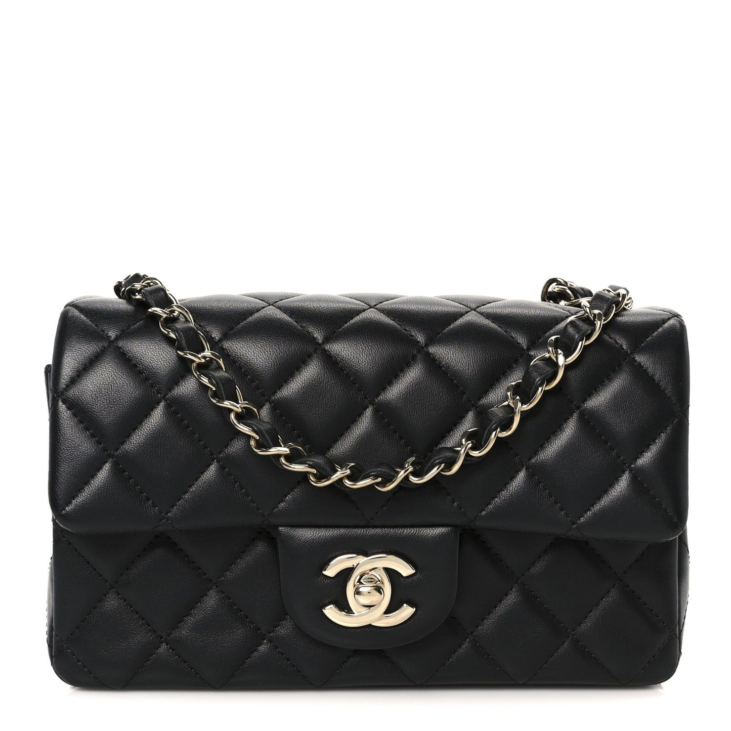 Lambskin Quilted Mini Rectangular Flap Black
