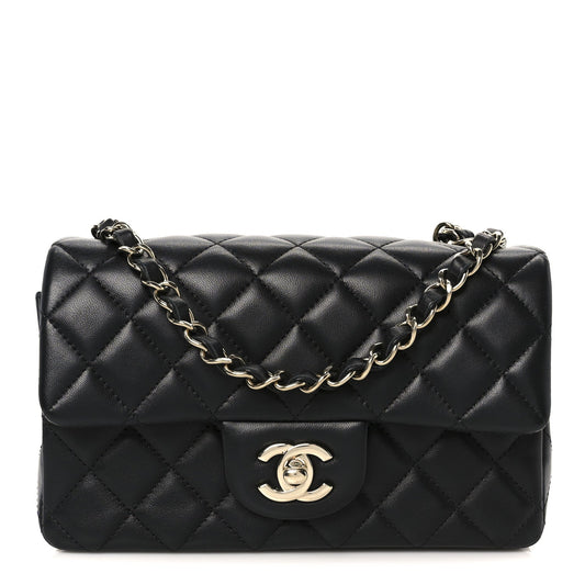 Lambskin Quilted Mini Rectangular Flap Black