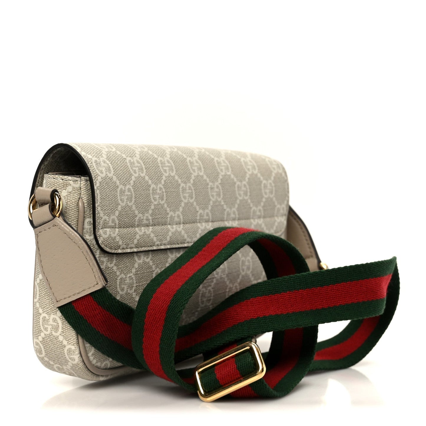 GG Supreme Monogram Textured Dollar Calfskin Web Mini Ophidia Envelope Shoulder Bag Beige Mystic White Oatmeal
