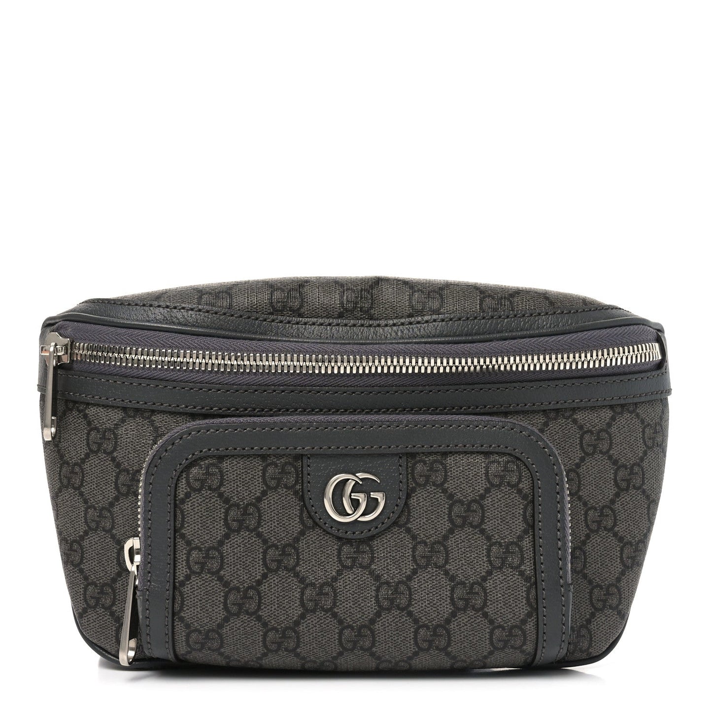 GG Supreme Monogram Textured Dollar Calfskin Ophidia Belt Bag Grey Black Graphite Grey