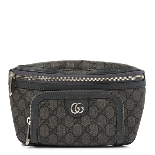 GG Supreme Monogram Textured Dollar Calfskin Ophidia Belt Bag Grey Black Graphite Grey