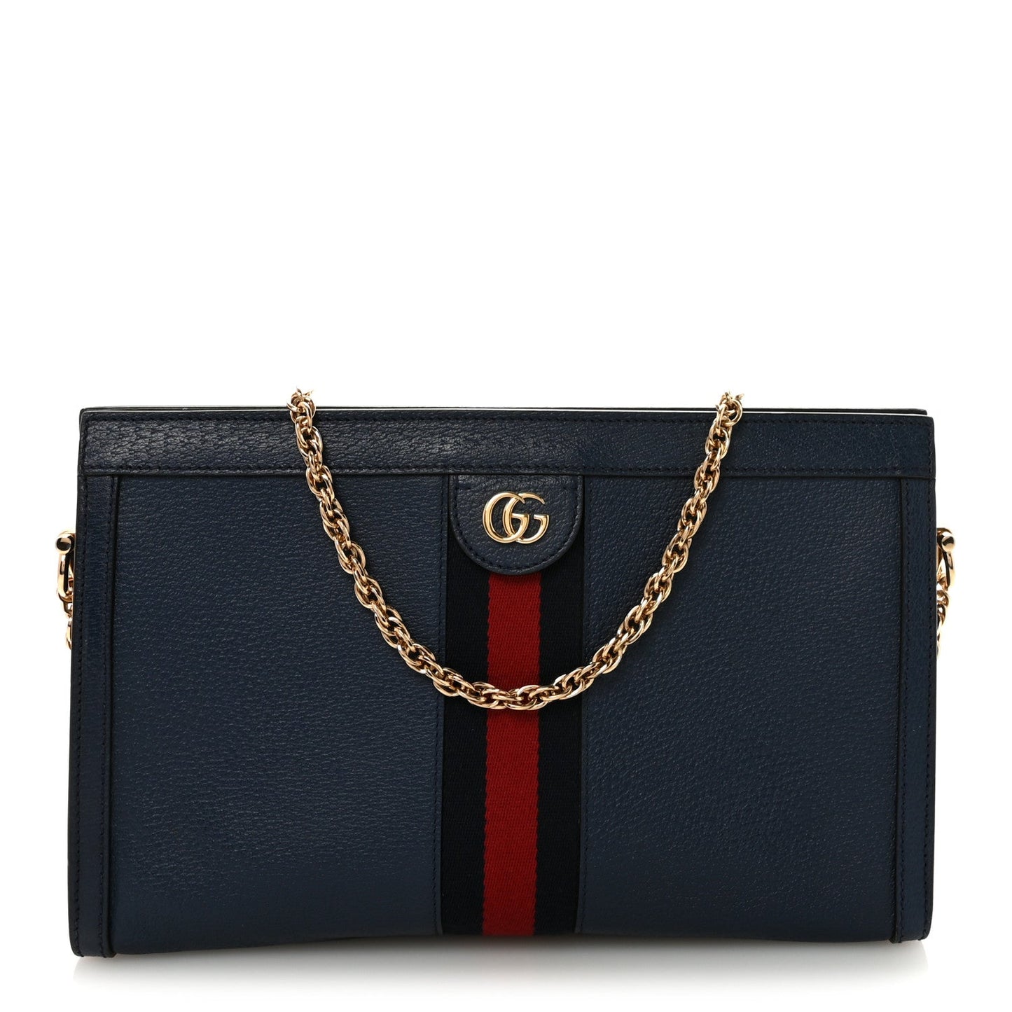 Textured Calfskin Web Medium Ophidia Chain Shoulder Bag Blue Agata