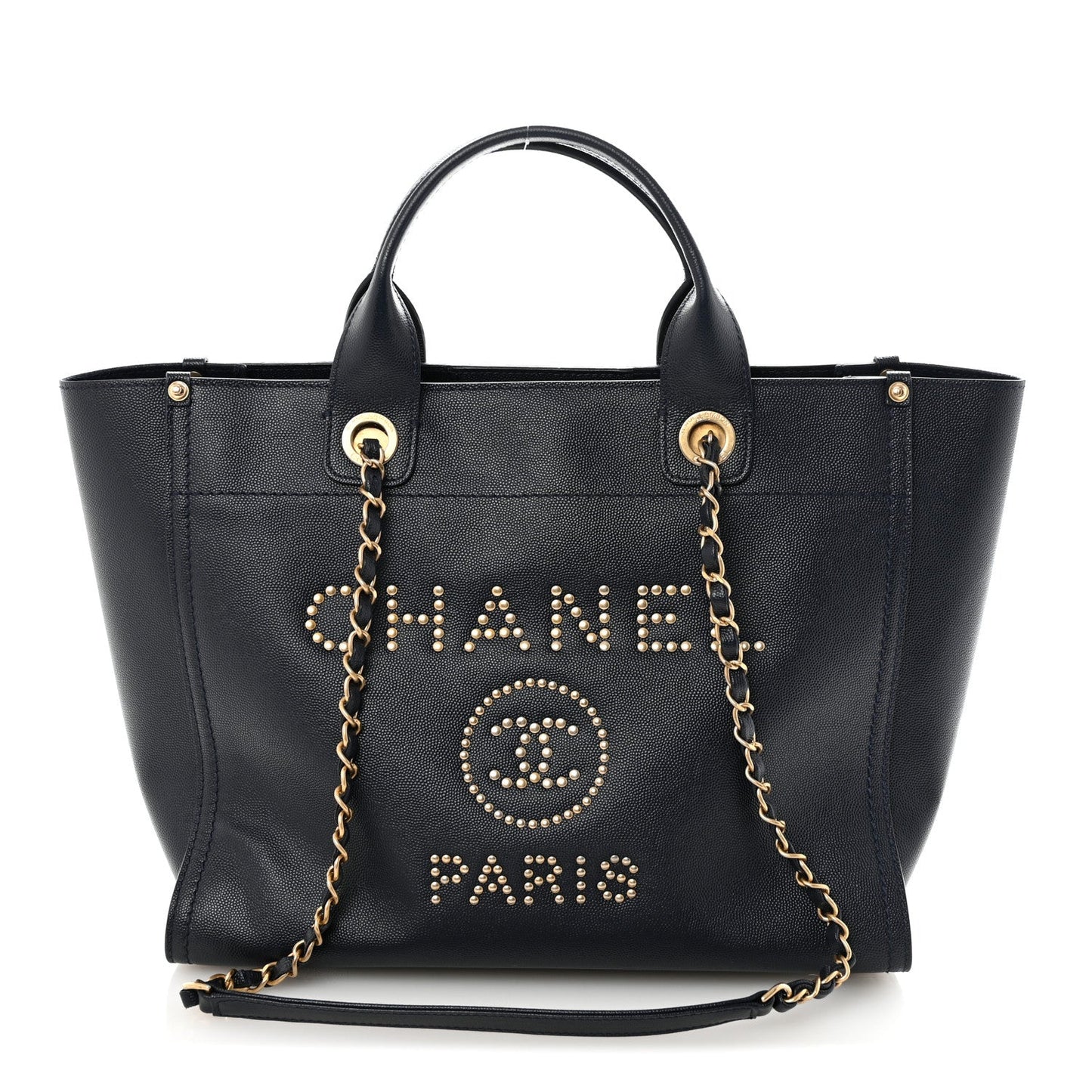 Caviar Small Studded Deauville Tote Navy