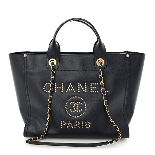 Caviar Small Studded Deauville Tote Navy