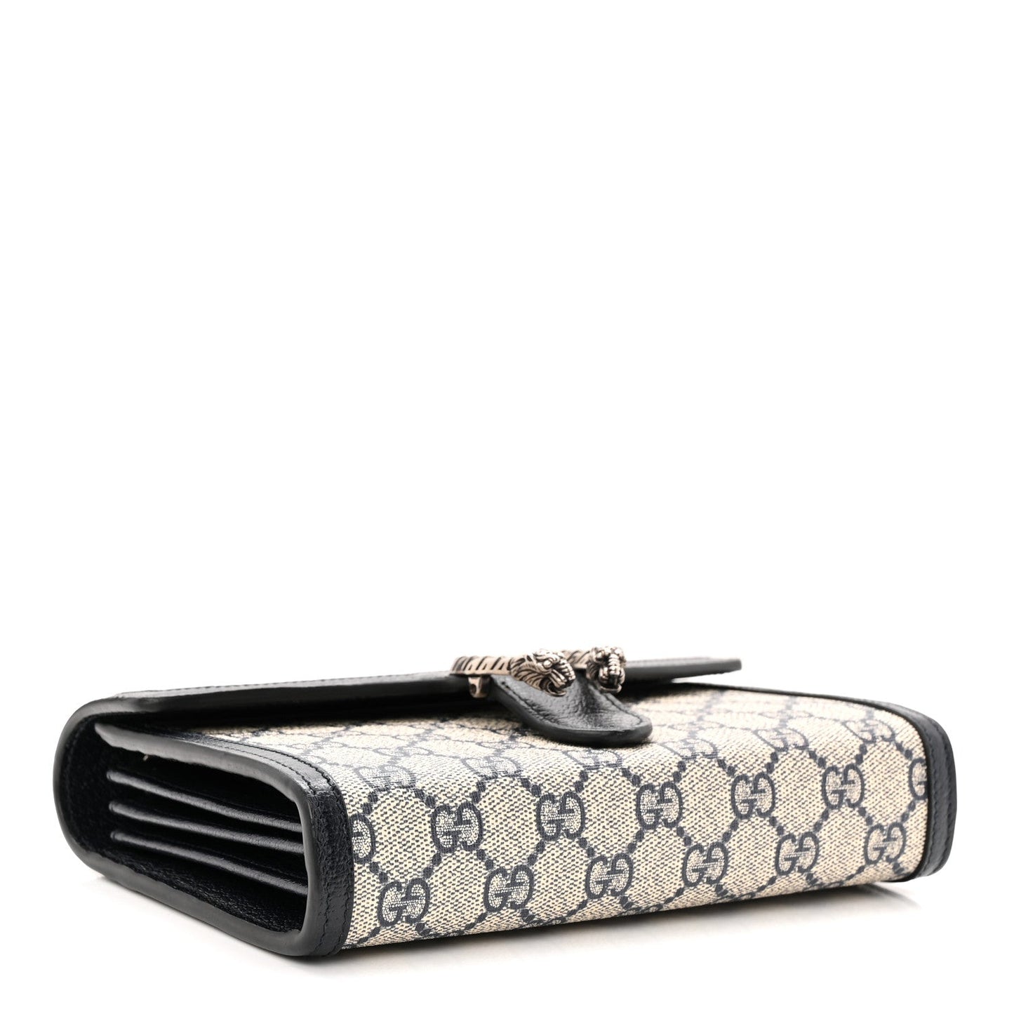 GG Supreme Monogram Textured Dollar Calfskin Mini Dionysus Chain Wallet Beige Blue