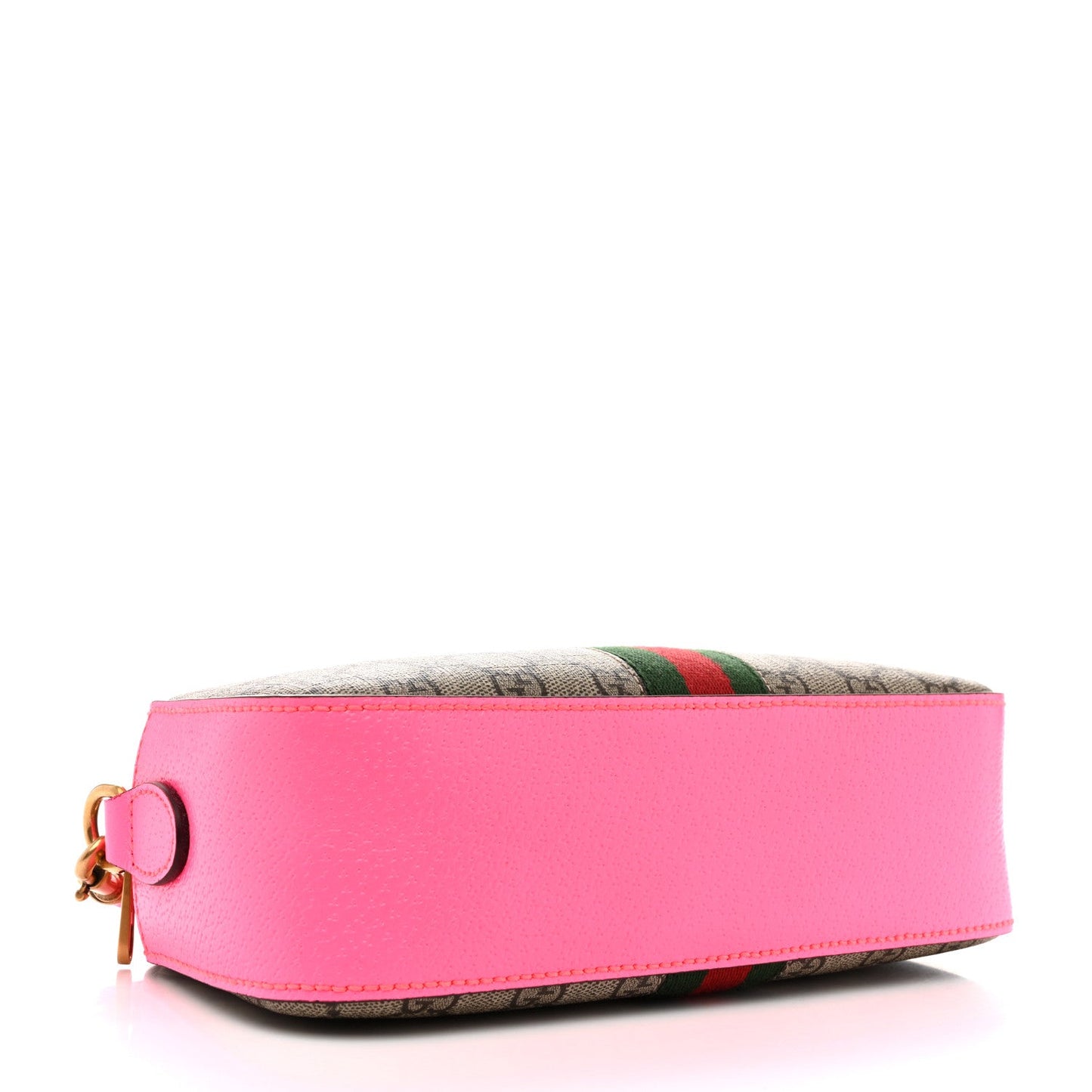 GG Supreme Monogram Textured Dollar Calfskin Web Ophidia Small Crossbody Bag Beige Ebony Fuchsia