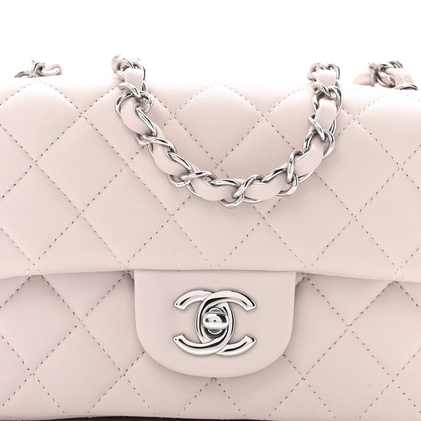 Lambskin Quilted Mini Rectangular Flap Light Purple