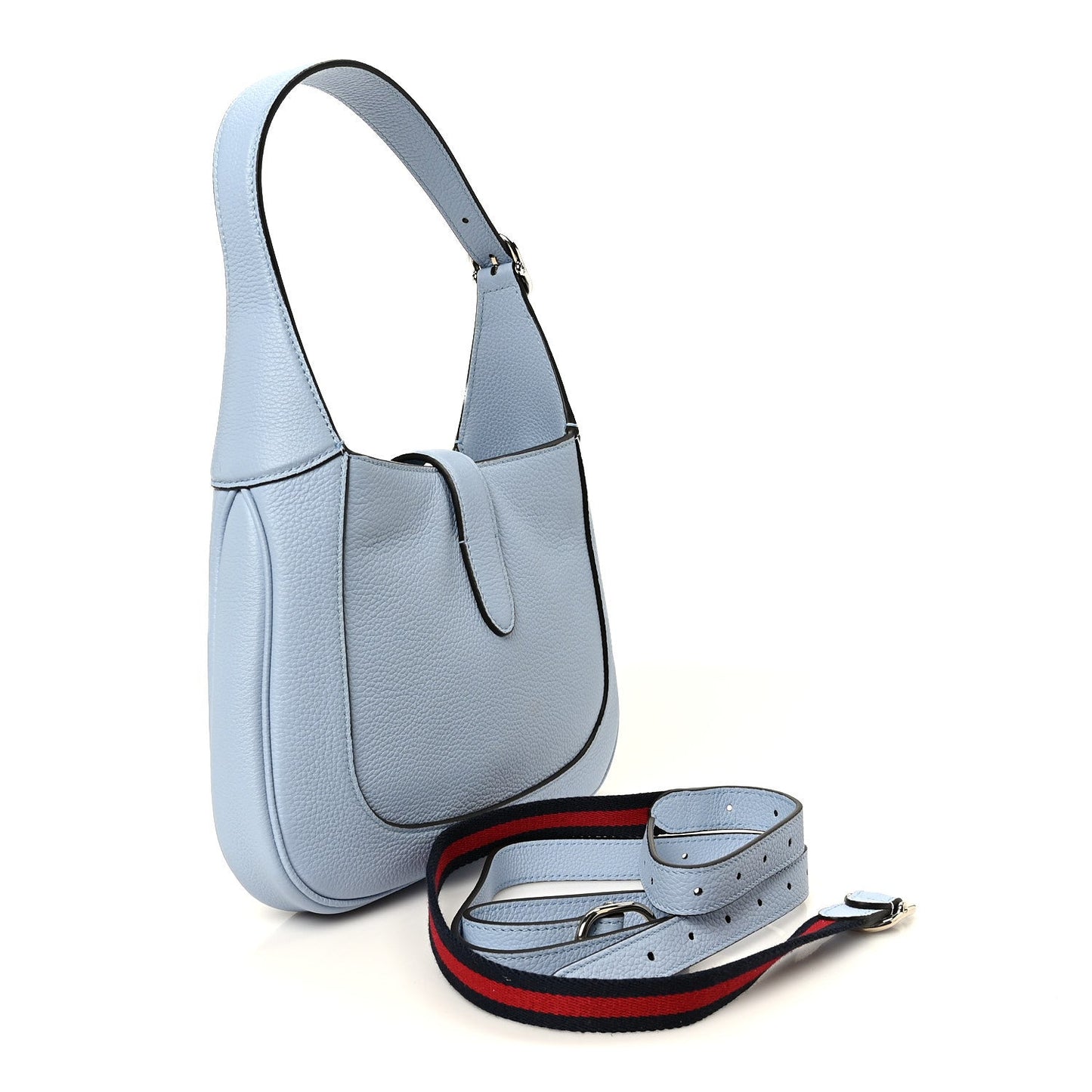 Grained Calfskin Web Medium Jackie 1961 Hobo Light Blue