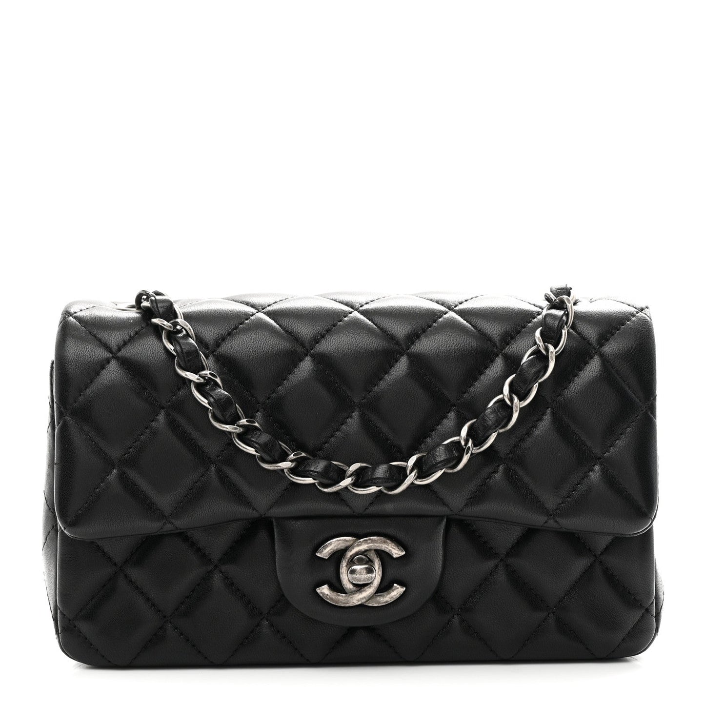 Lambskin Quilted Mini Rectangular Flap Black