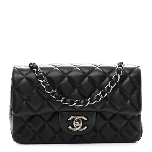 Lambskin Quilted Mini Rectangular Flap Black