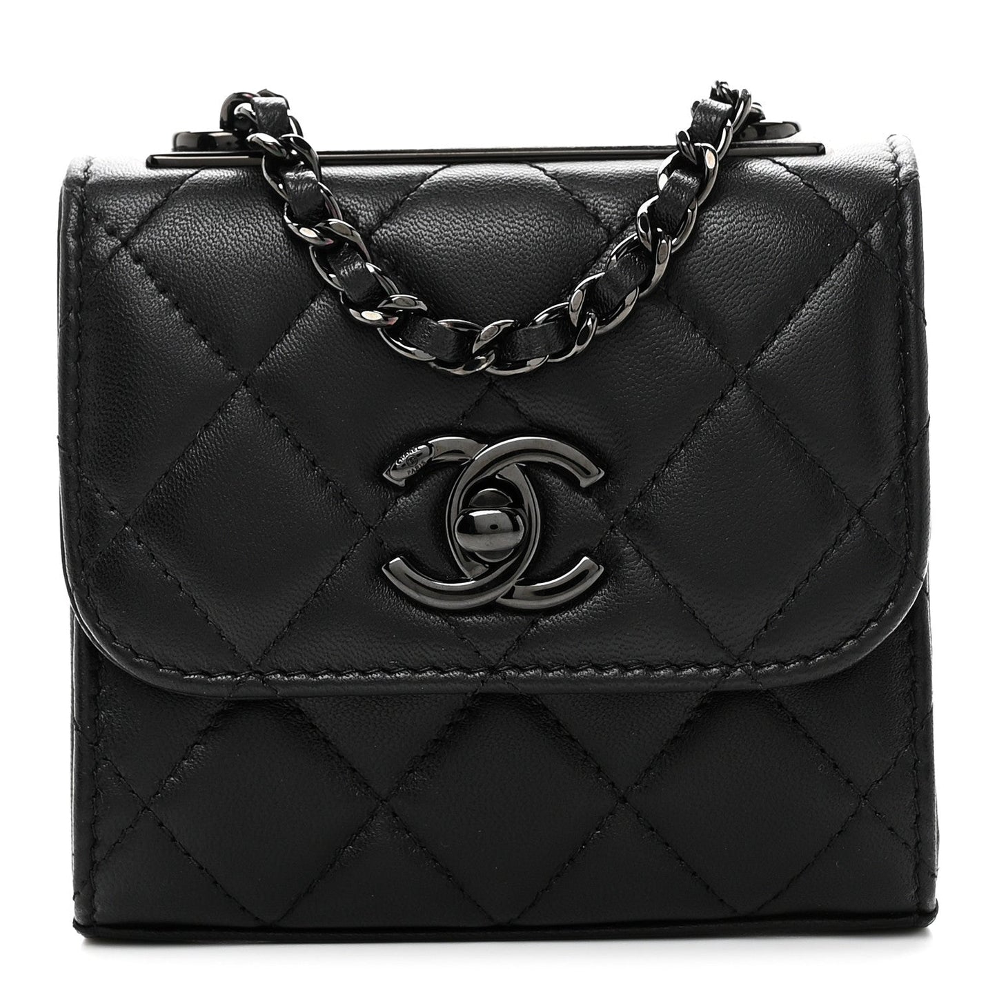 Lambskin Quilted Mini Trendy CC Clutch With Chain So Black