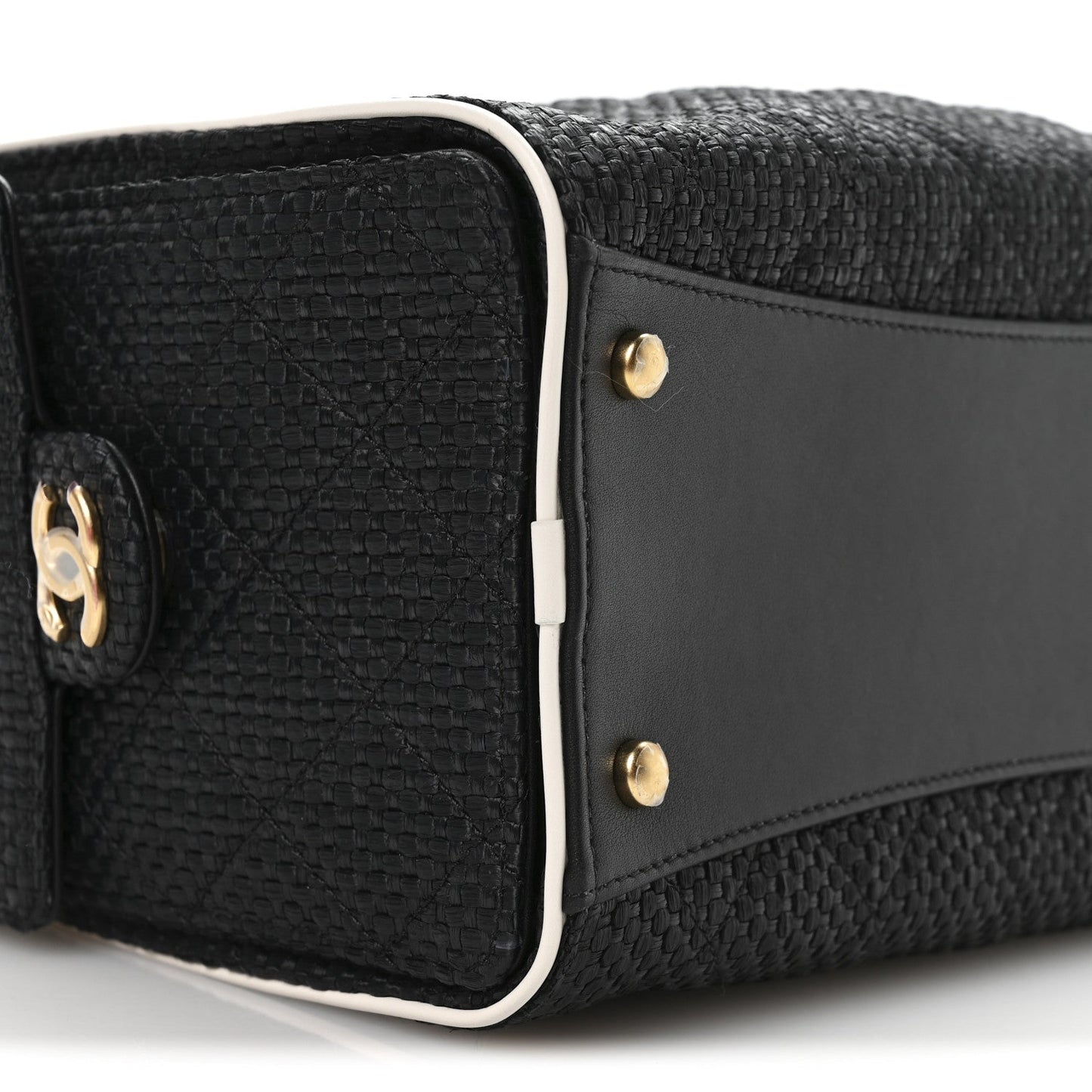 Braided Raffia Calfskin Small Chanel 25 Handbag Black White