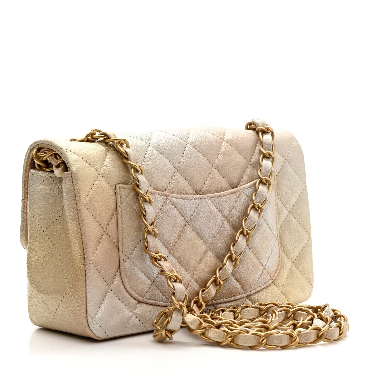 Metallic Goatskin Quilted Mini Rectangular Flap Gold