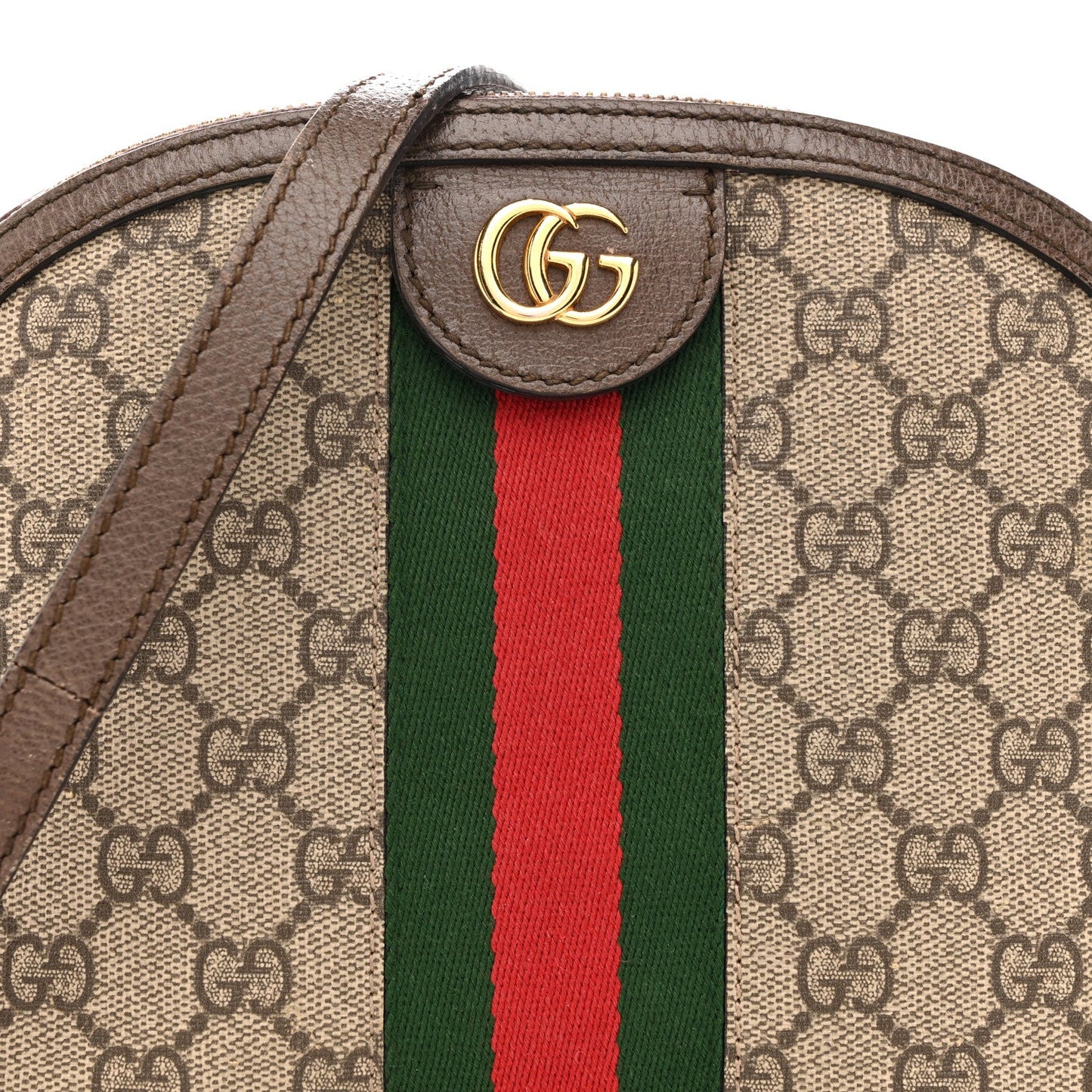 GG Supreme Monogram Textured Dollar Calfskin Web Small Ophidia Dome Shoulder Bag Beige Ebony New Acero