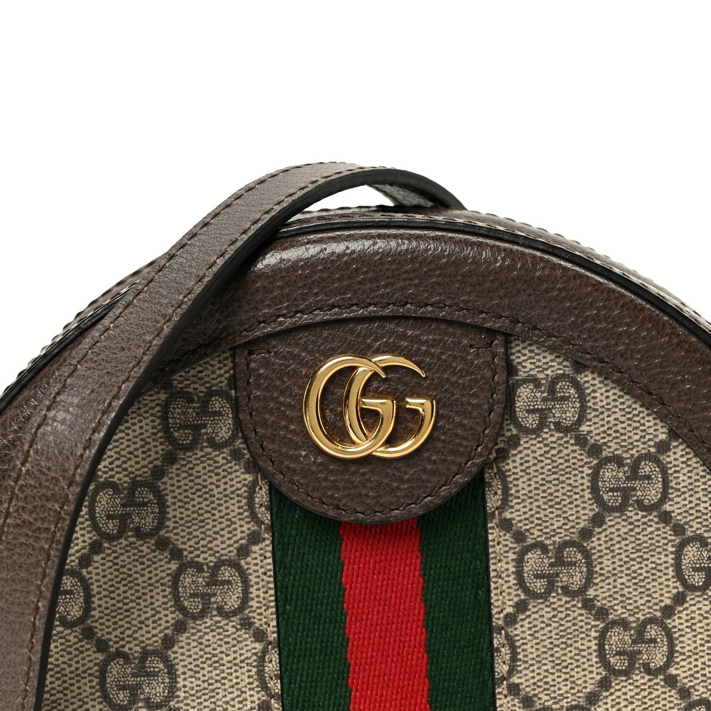 GG Supreme Monogram Web Mini Ophidia Round Shoulder Bag Brown