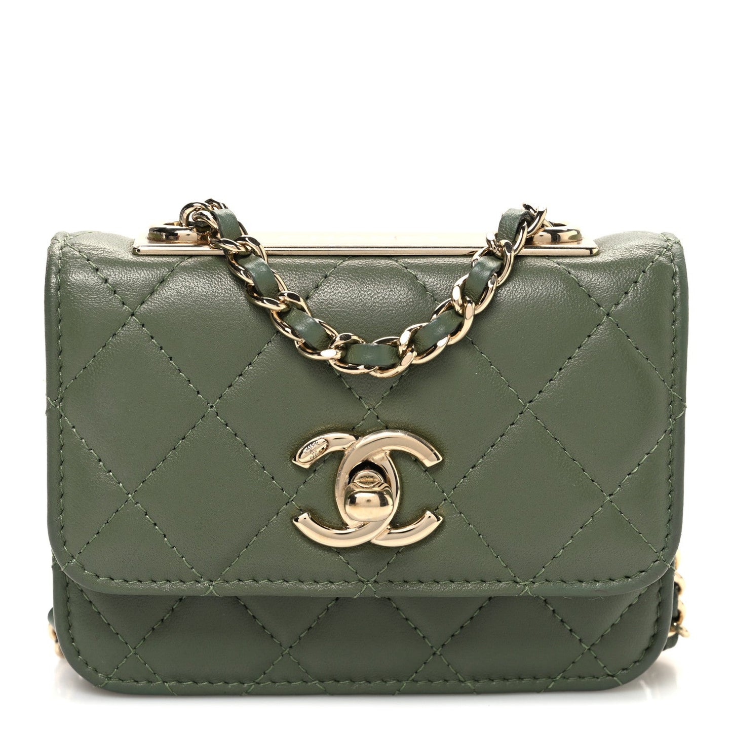 Lambskin Quilted Trendy CC Card Holder On Chain Green