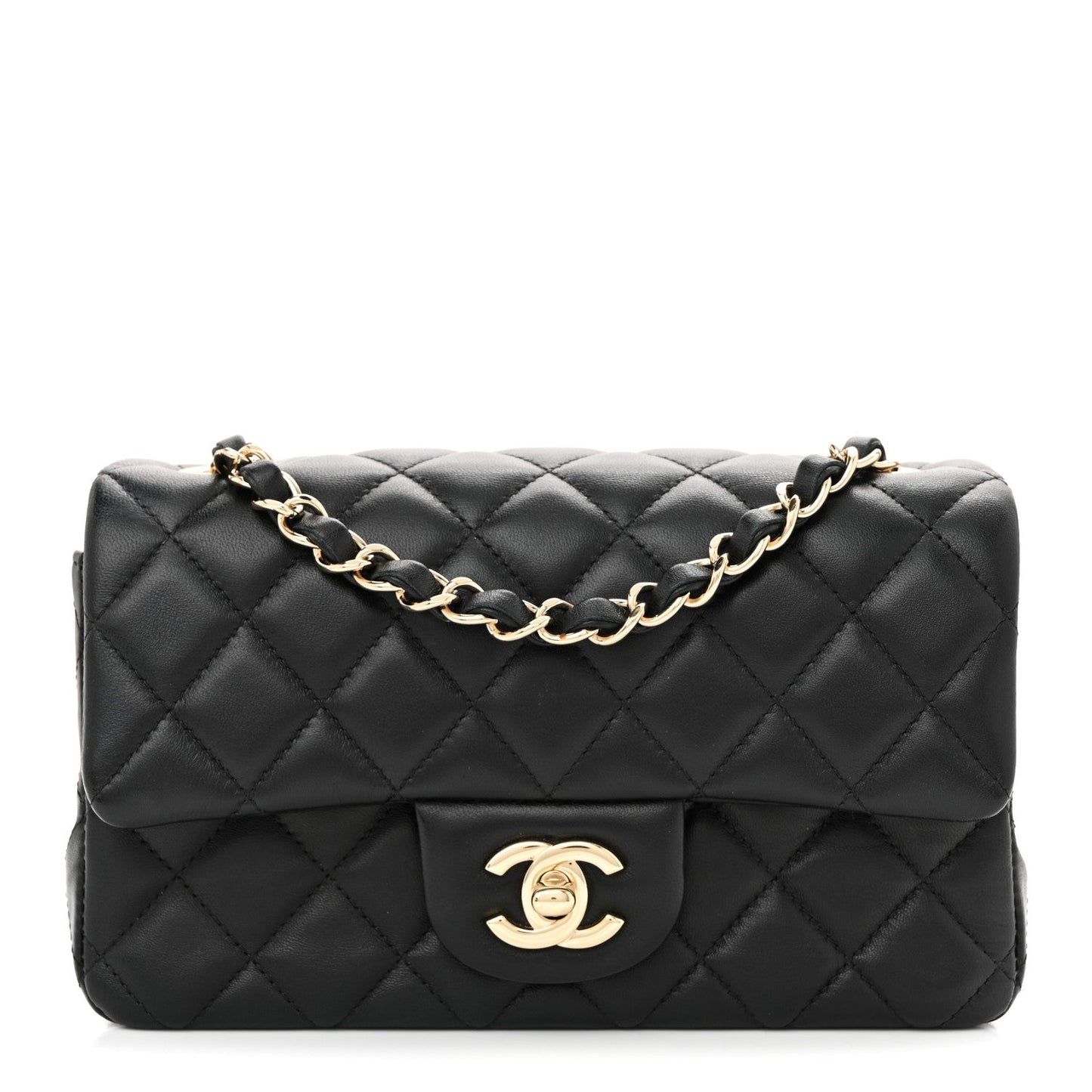 Lambskin Quilted Mini Rectangular Flap Black