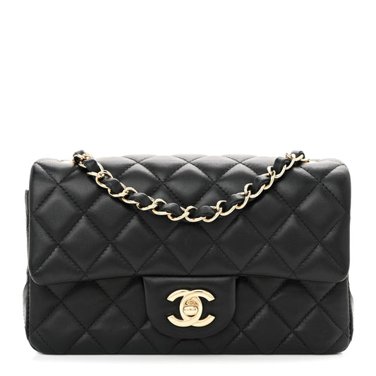 Lambskin Quilted Mini Rectangular Flap Black