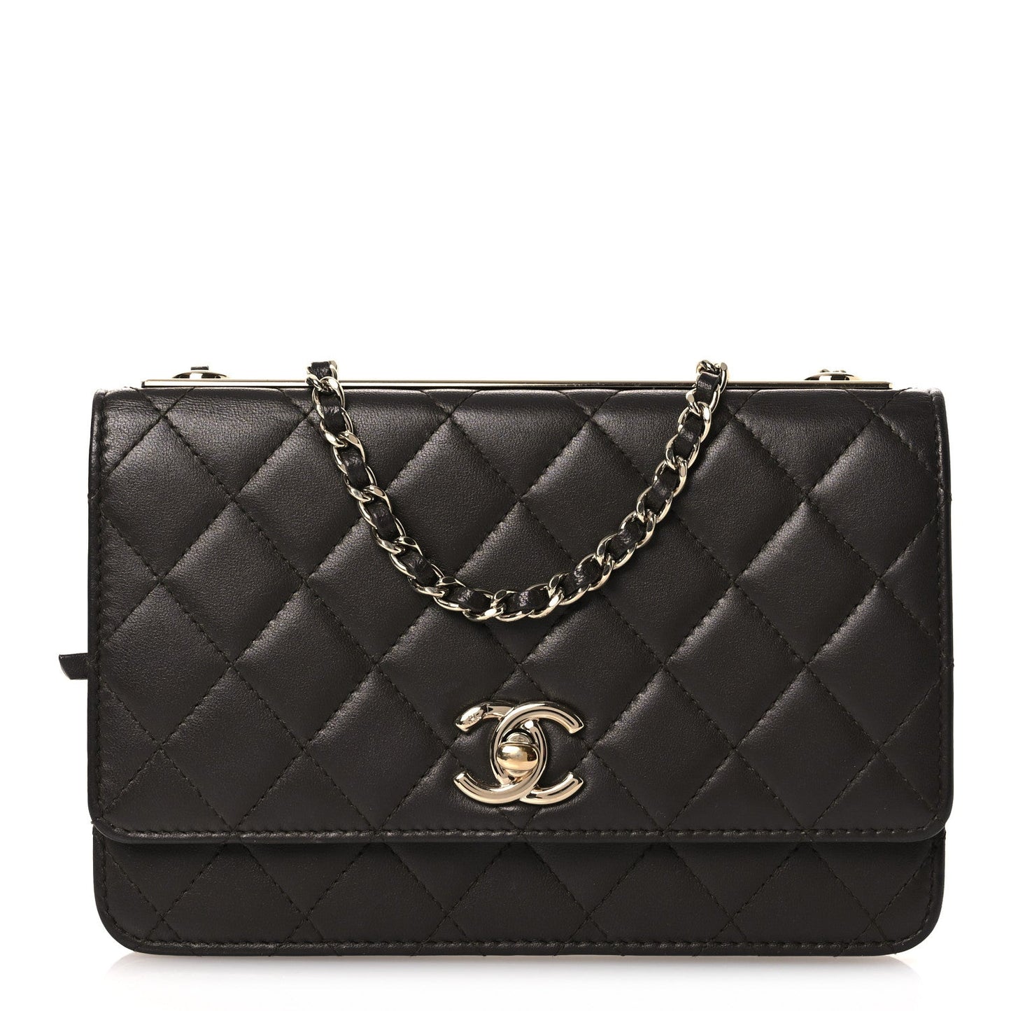 Lambskin Quilted Trendy CC Wallet On Chain WOC Dark Brown