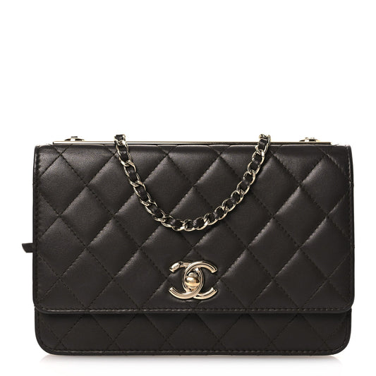 Lambskin Quilted Trendy CC Wallet On Chain WOC Dark Brown