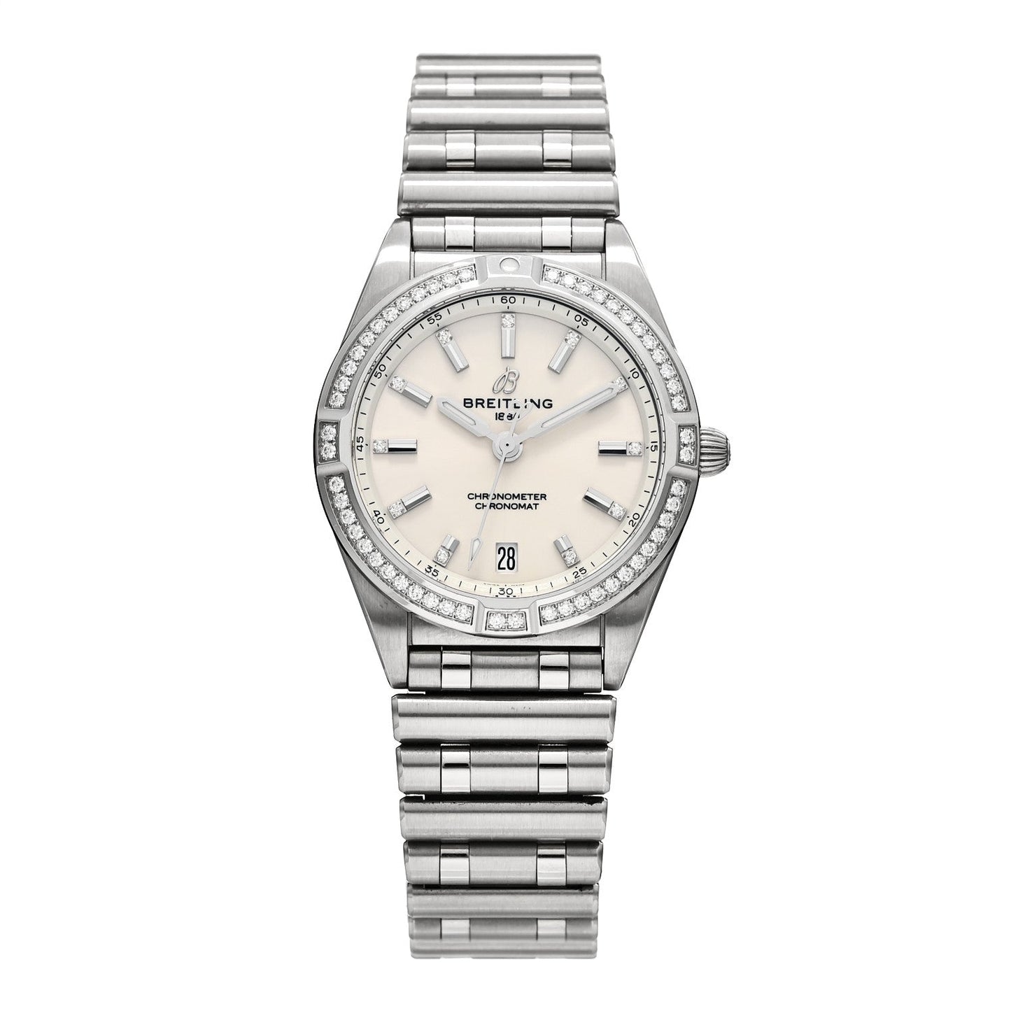 Stainless Steel Diamond Bezel 32mm Chronomat Quartz Watch Silver A77310591A1A1