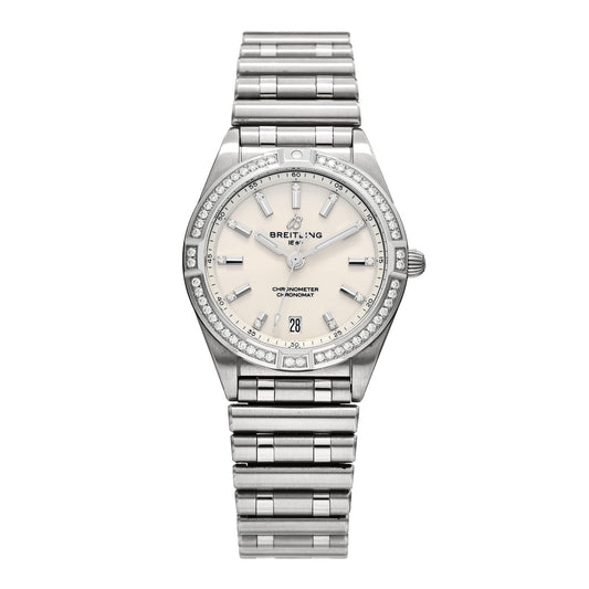 Stainless Steel Diamond Bezel 32mm Chronomat Quartz Watch Silver A77310591A1A1