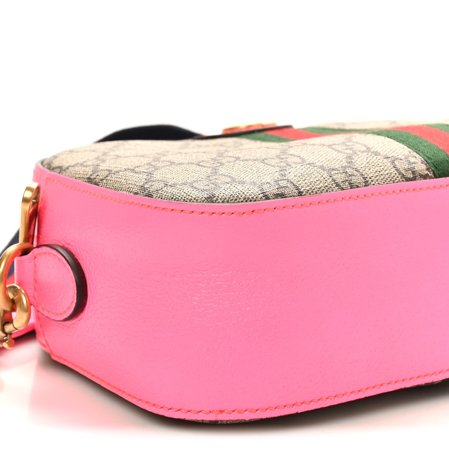 GG Supreme Monogram Textured Dollar Calfskin Web Ophidia Small Crossbody Bag Beige Ebony Fuchsia