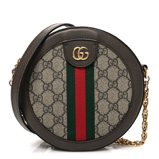 GG Supreme Monogram Web Mini Ophidia Round Shoulder Bag Brown