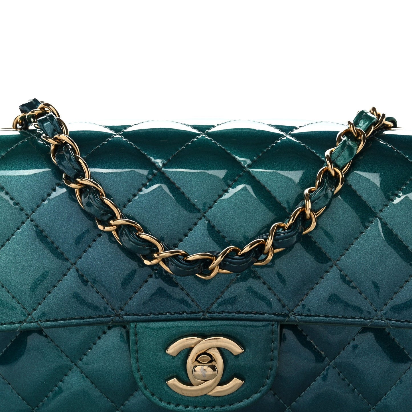 Shaded Patent Calfskin Quilted Mini Rectangular Flap Green Blue
