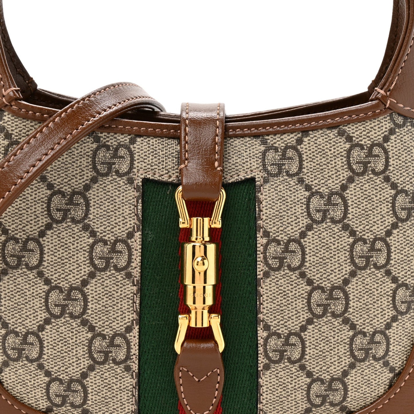 GG Supreme Monogram Azalea Calfskin Web Mini Jackie 1961 Hobo Beige Ebony Brown Sugar
