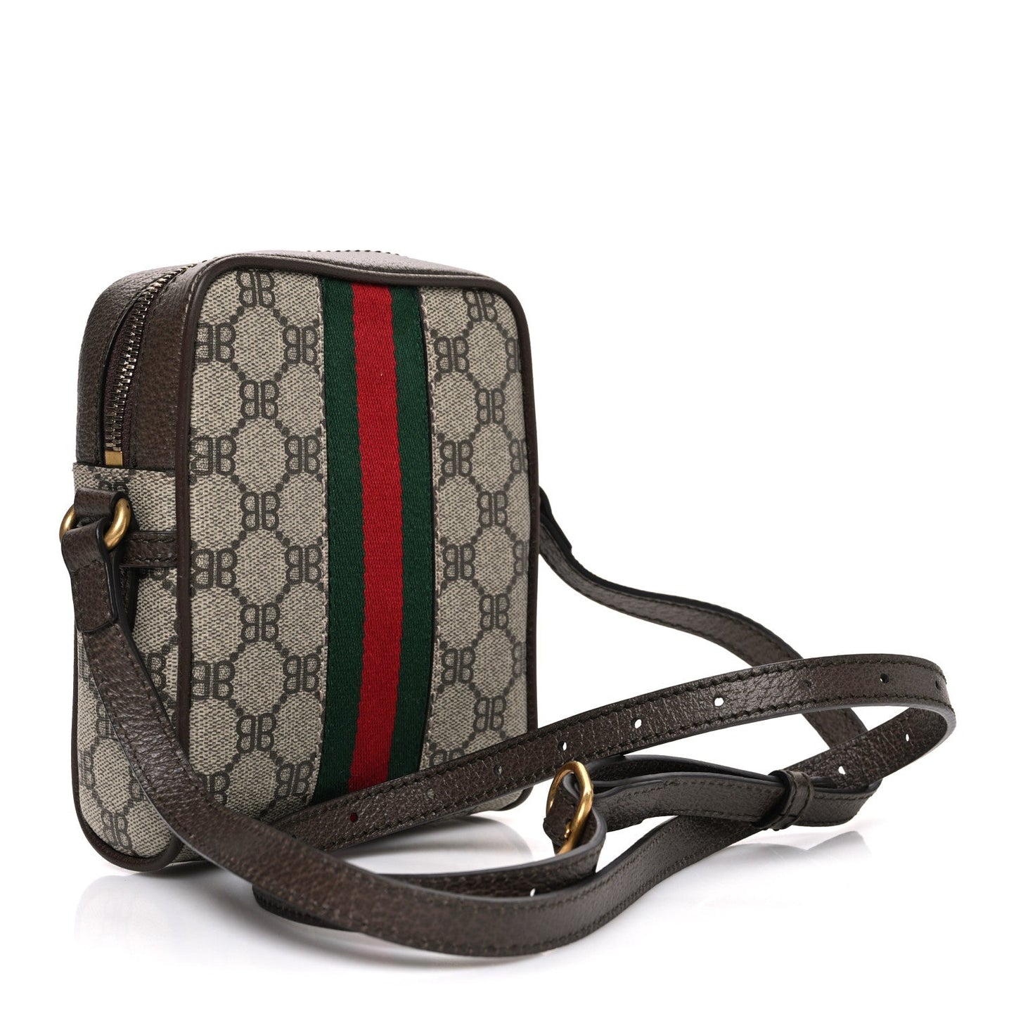 X BALENCIAGA BB Supreme Monogram Web Mini Ophidia Messenger Beige New Acero