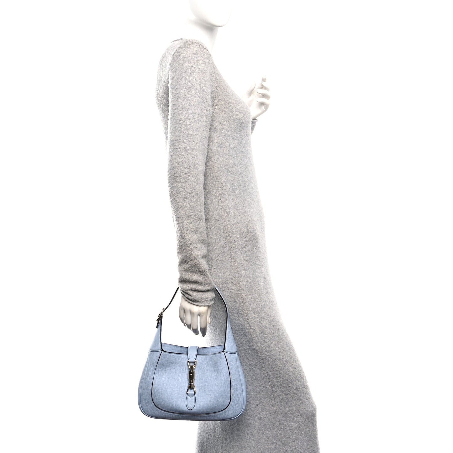 Grained Calfskin Web Medium Jackie 1961 Hobo Light Blue