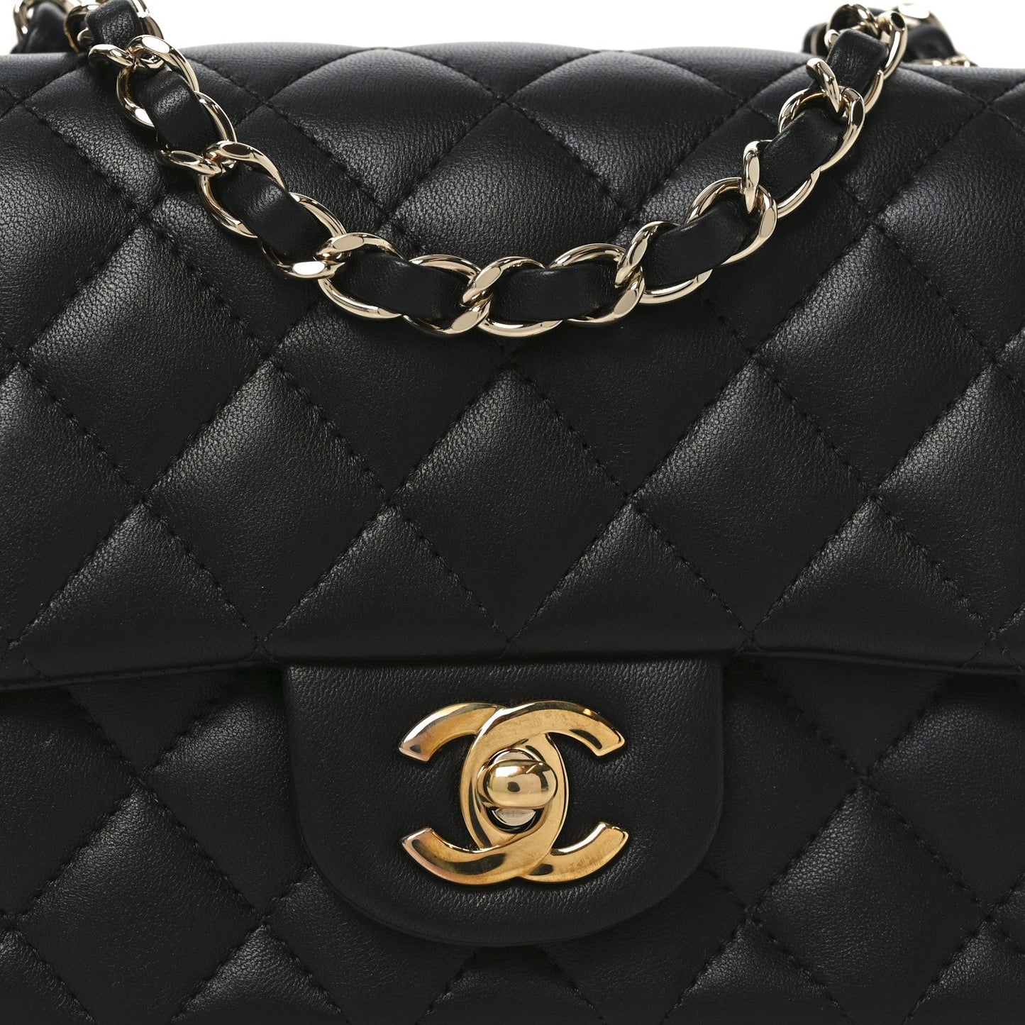 Lambskin Quilted Mini Square Flap Black