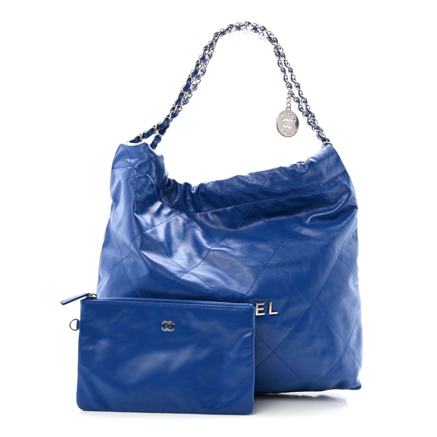 Shiny Calfskin Quilted Chanel 22 Blue