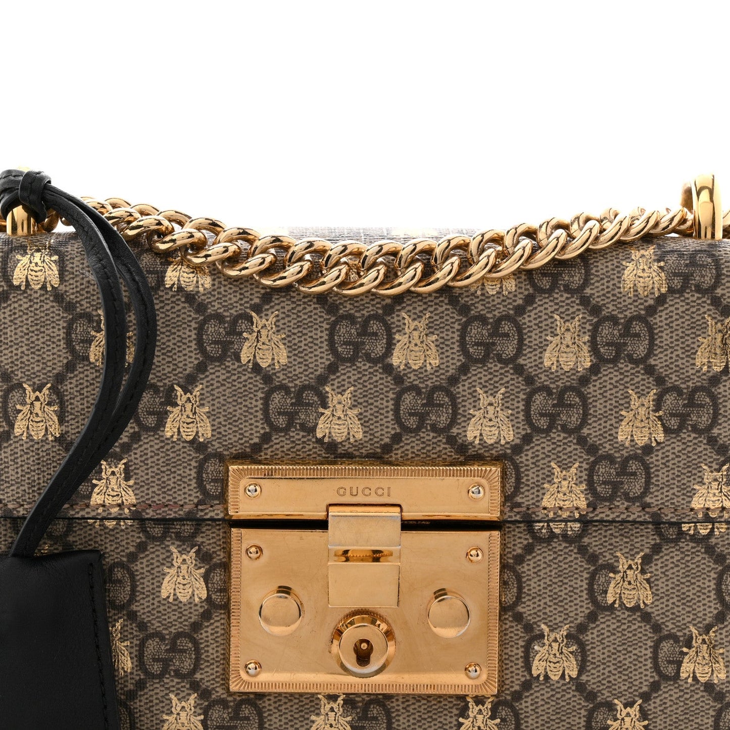 GG Supreme Monogram Bees Small Padlock Shoulder Bag Black