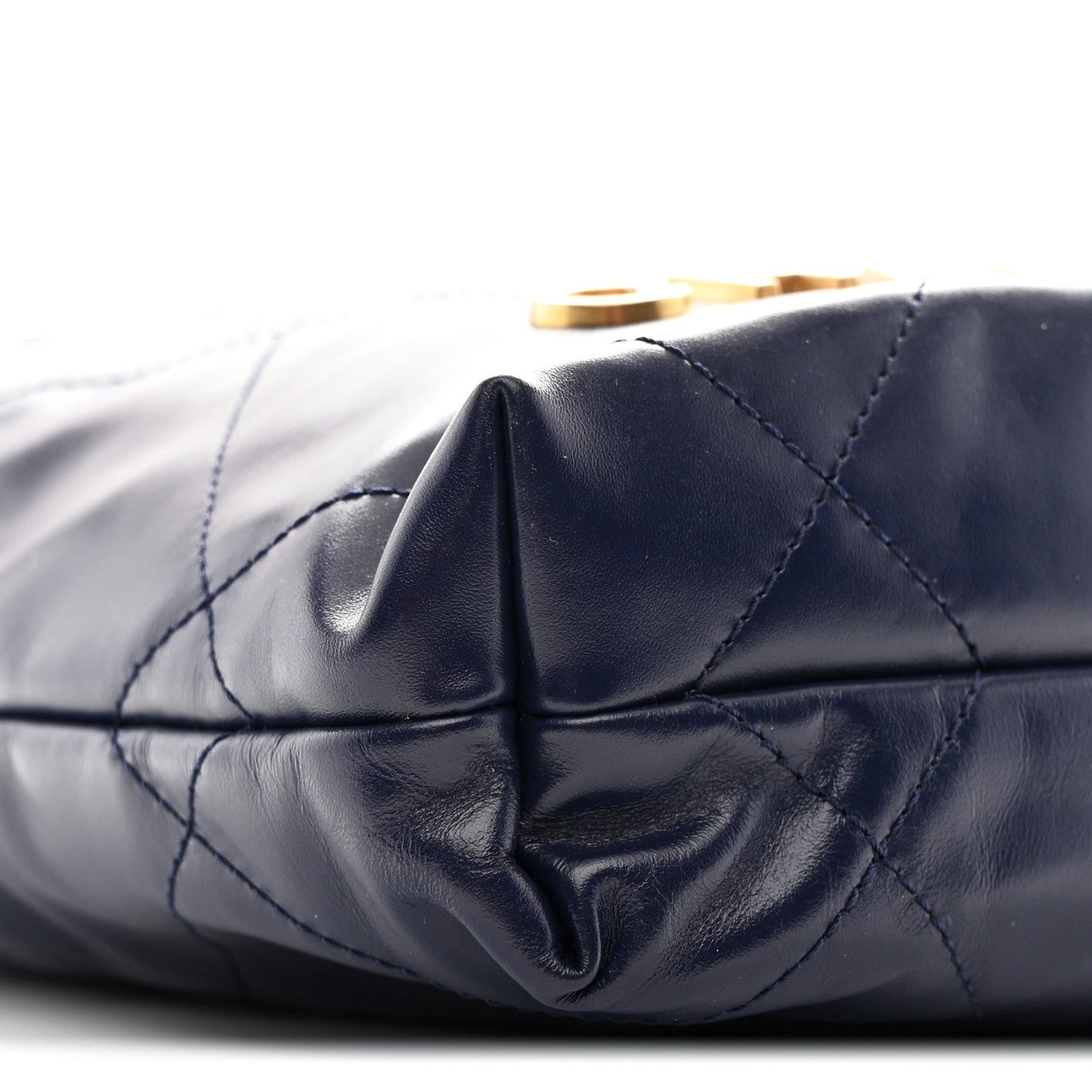 Shiny Calfskin Quilted Mini Chanel 22 Navy Blue