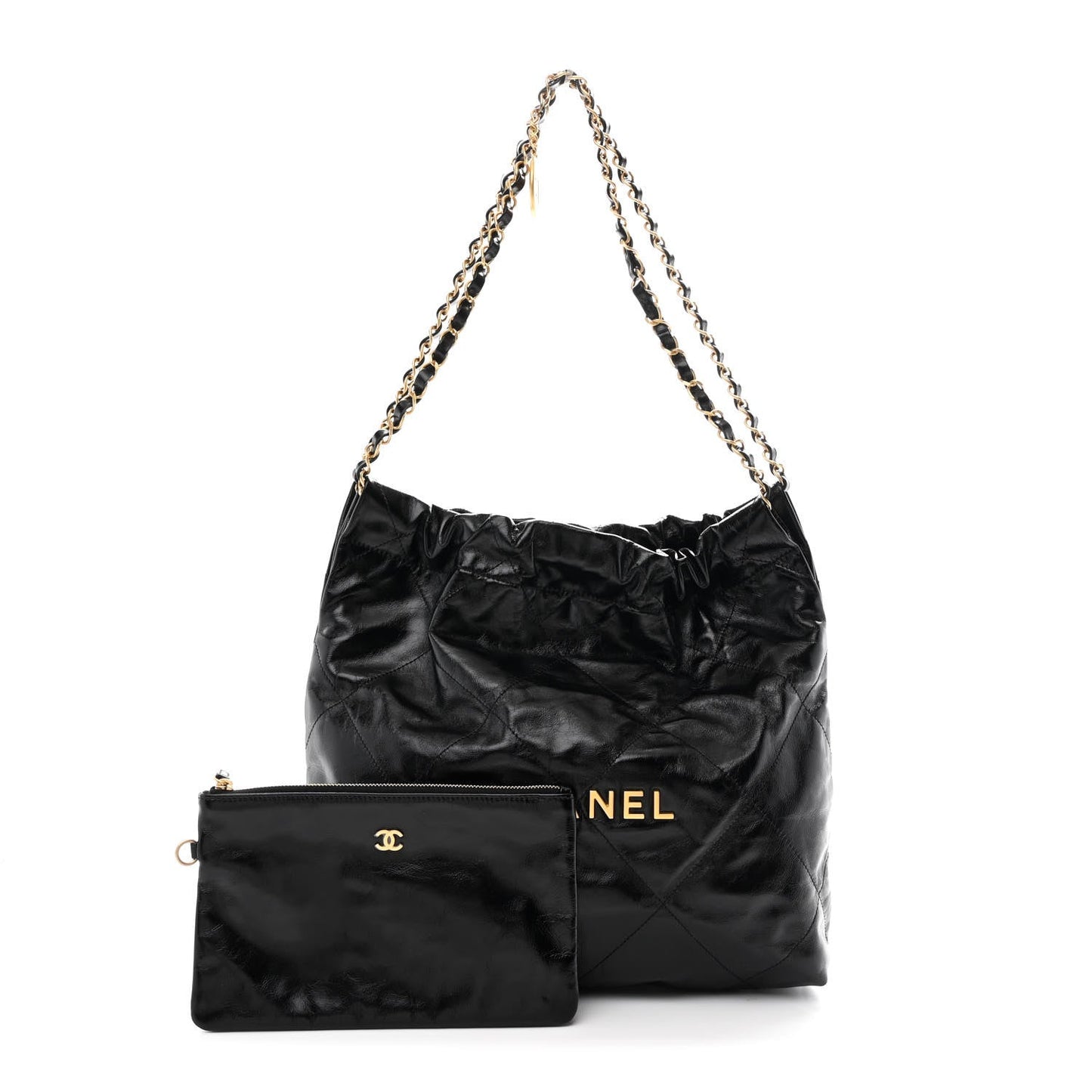 Glazed Calfskin  Quilted Small Chanel 22 Black