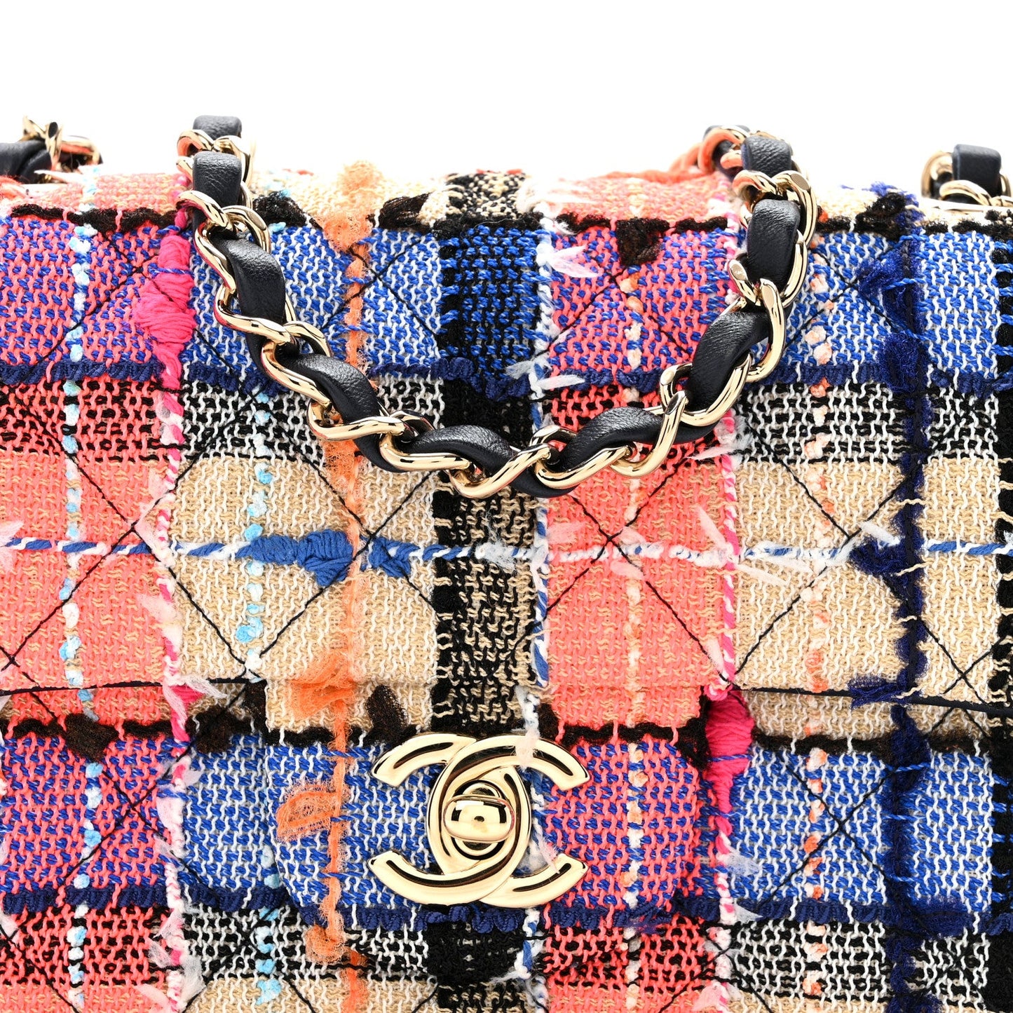 Tweed Quilted Mini Rectangular Flap Blue Orange Pink