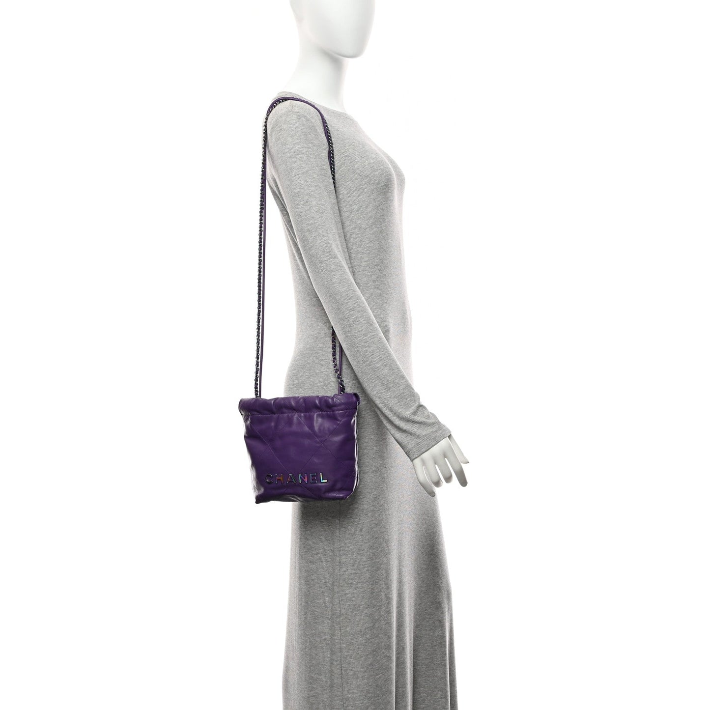 Shiny Calfskin Quilted Rainbow Mini Chanel 22 Purple