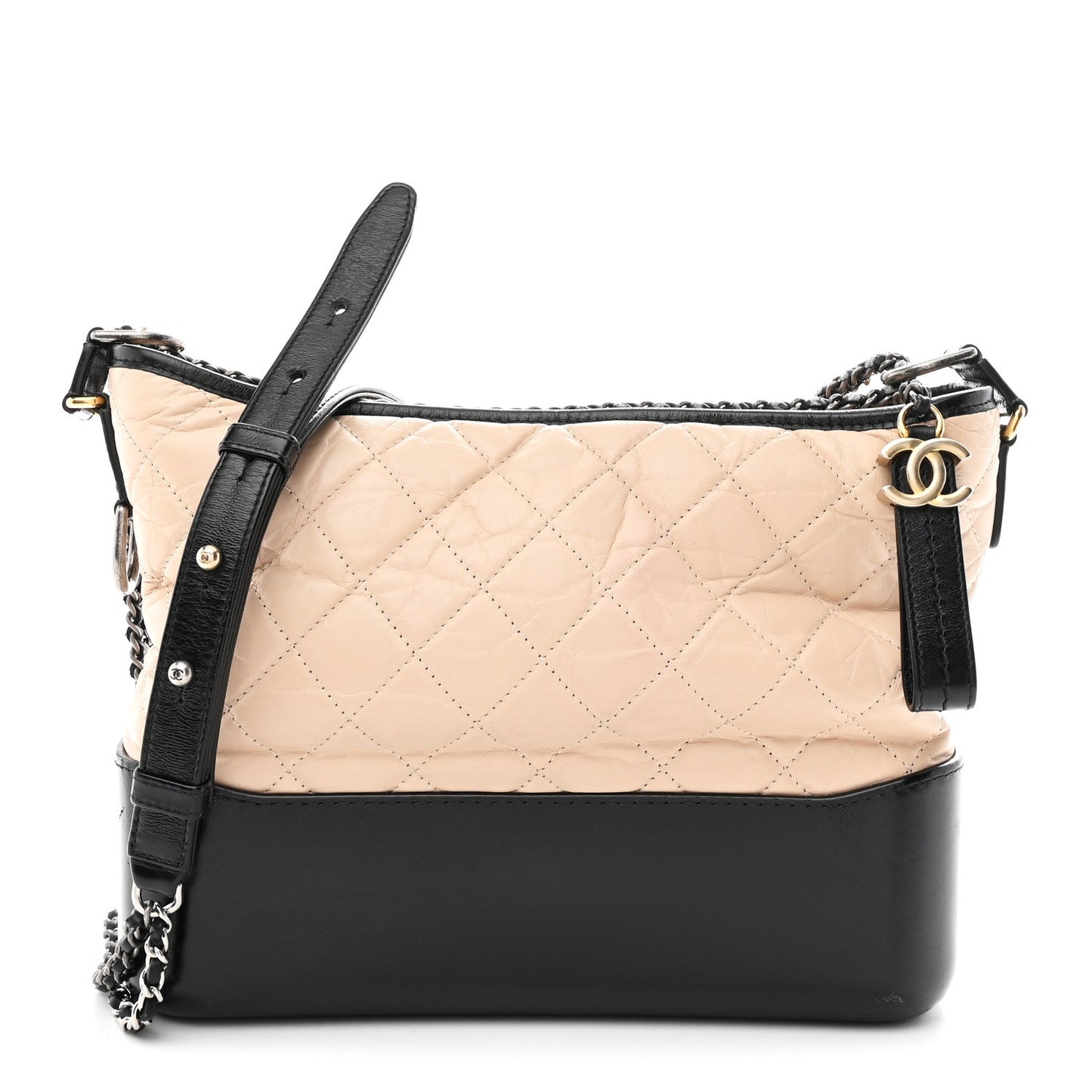 Aged Calfskin Quilted Medium Gabrielle Hobo Beige Black