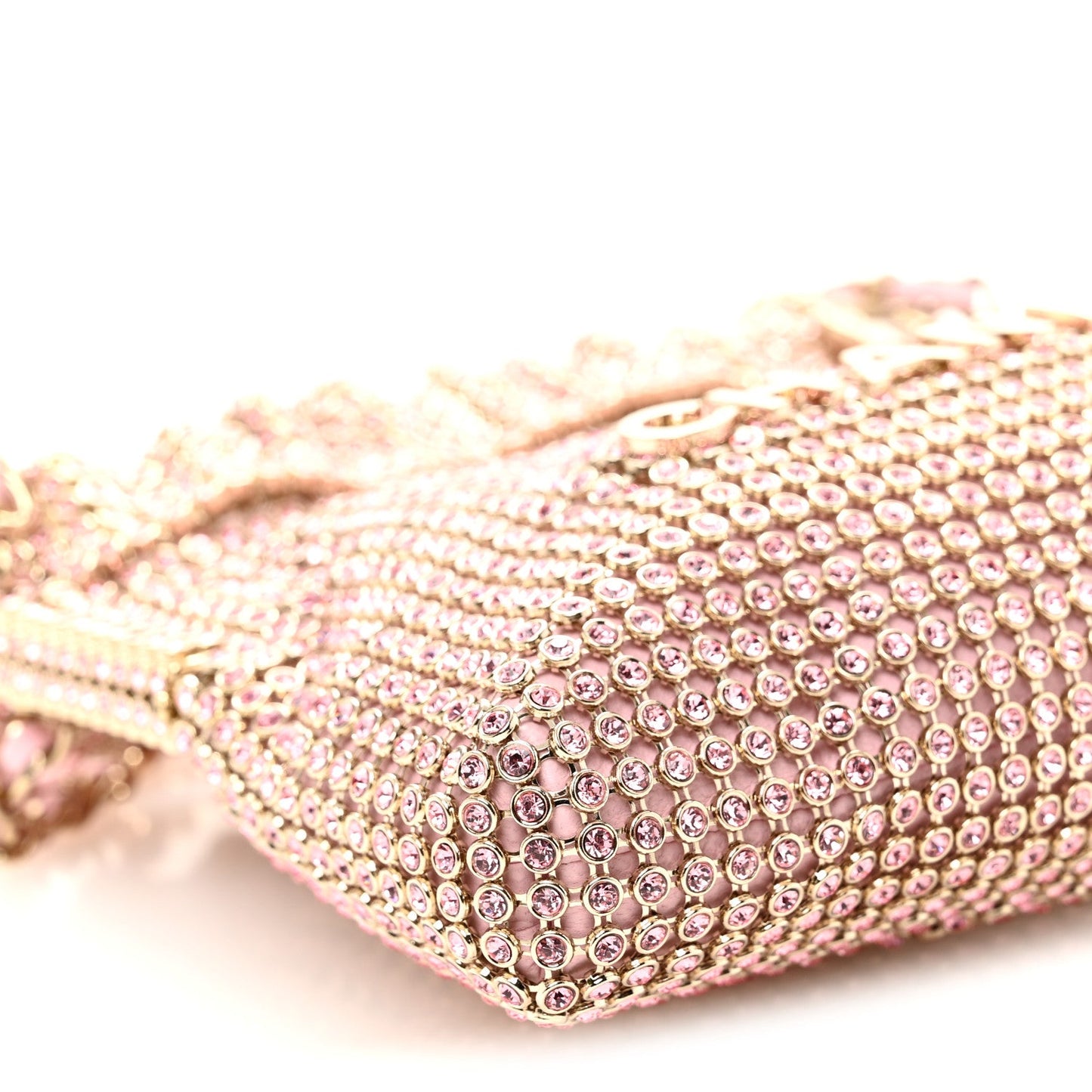Crystal Embellished Metallic Lambskin Mini Chanel 22 Light Pink