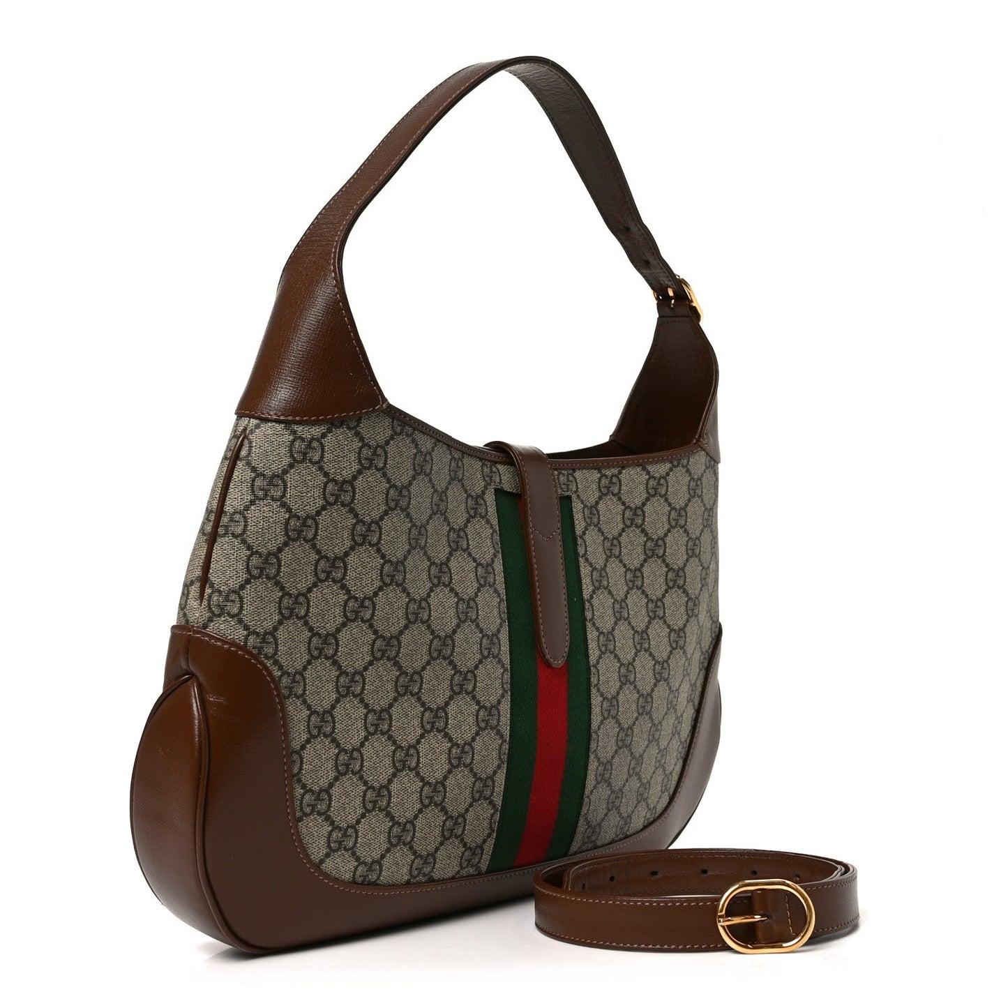 GG Supreme Monogram Azalea Calfskin Web Medium Jackie 1961 Hobo Beige Ebony Brown Sugar