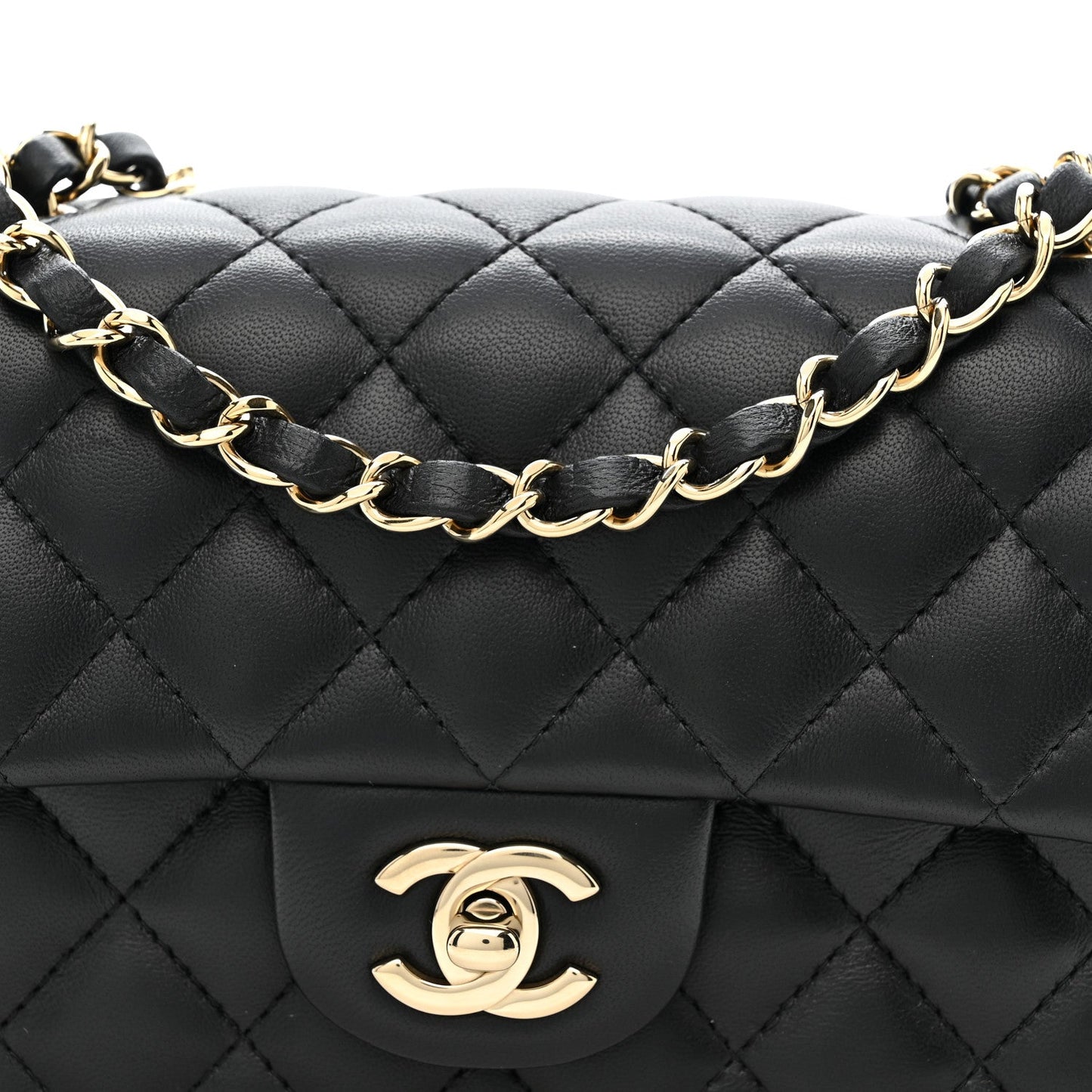 Lambskin Quilted Mini Rectangular Flap Black
