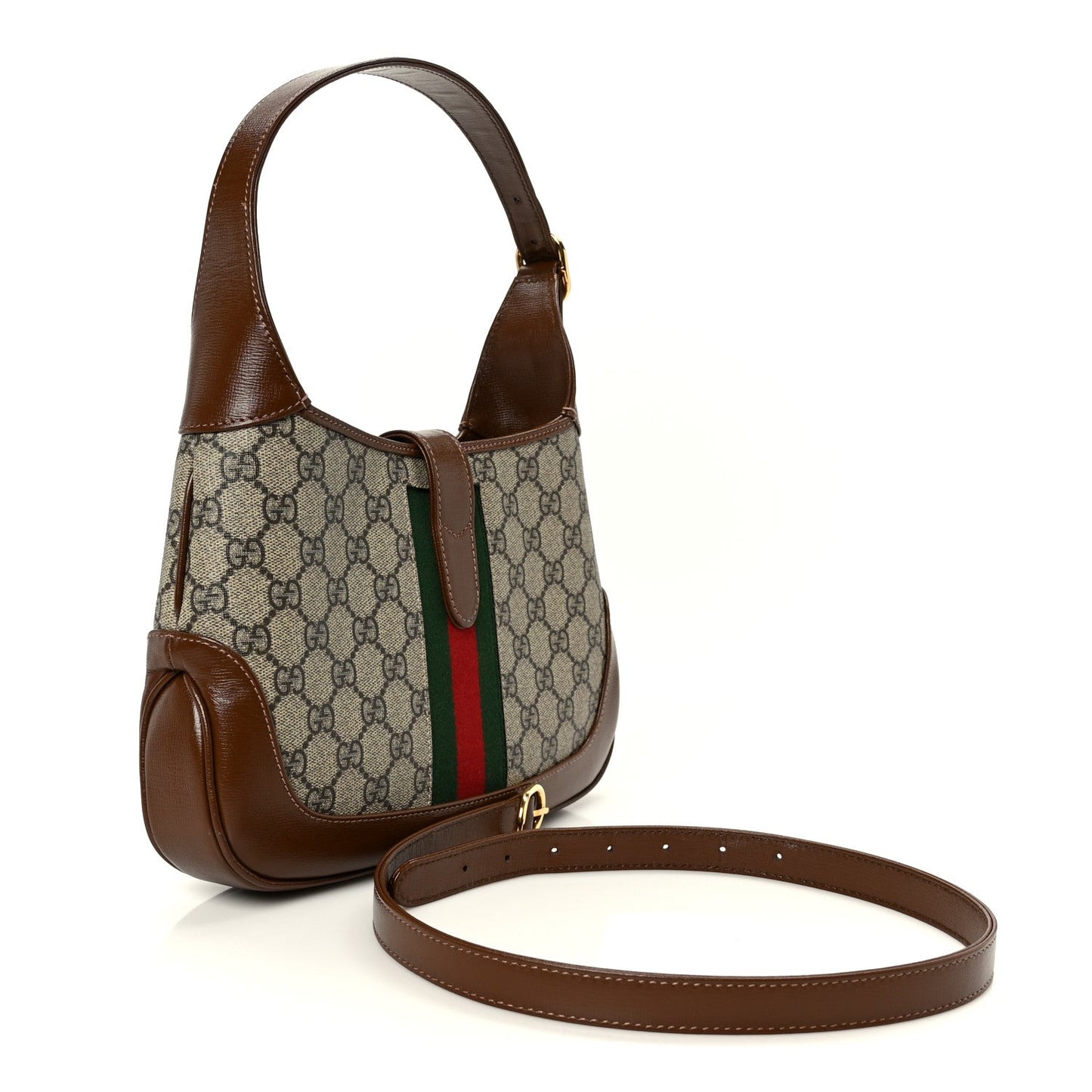 GG Supreme Monogram Azalea Calfskin Web Small Jackie 1961 Hobo Beige Ebony Brown Sugar