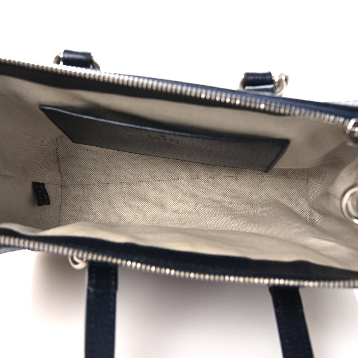 GG Supreme Monogram Textured Dollar Calfskin Web Small Ophidia Tote Bag Beige Blue