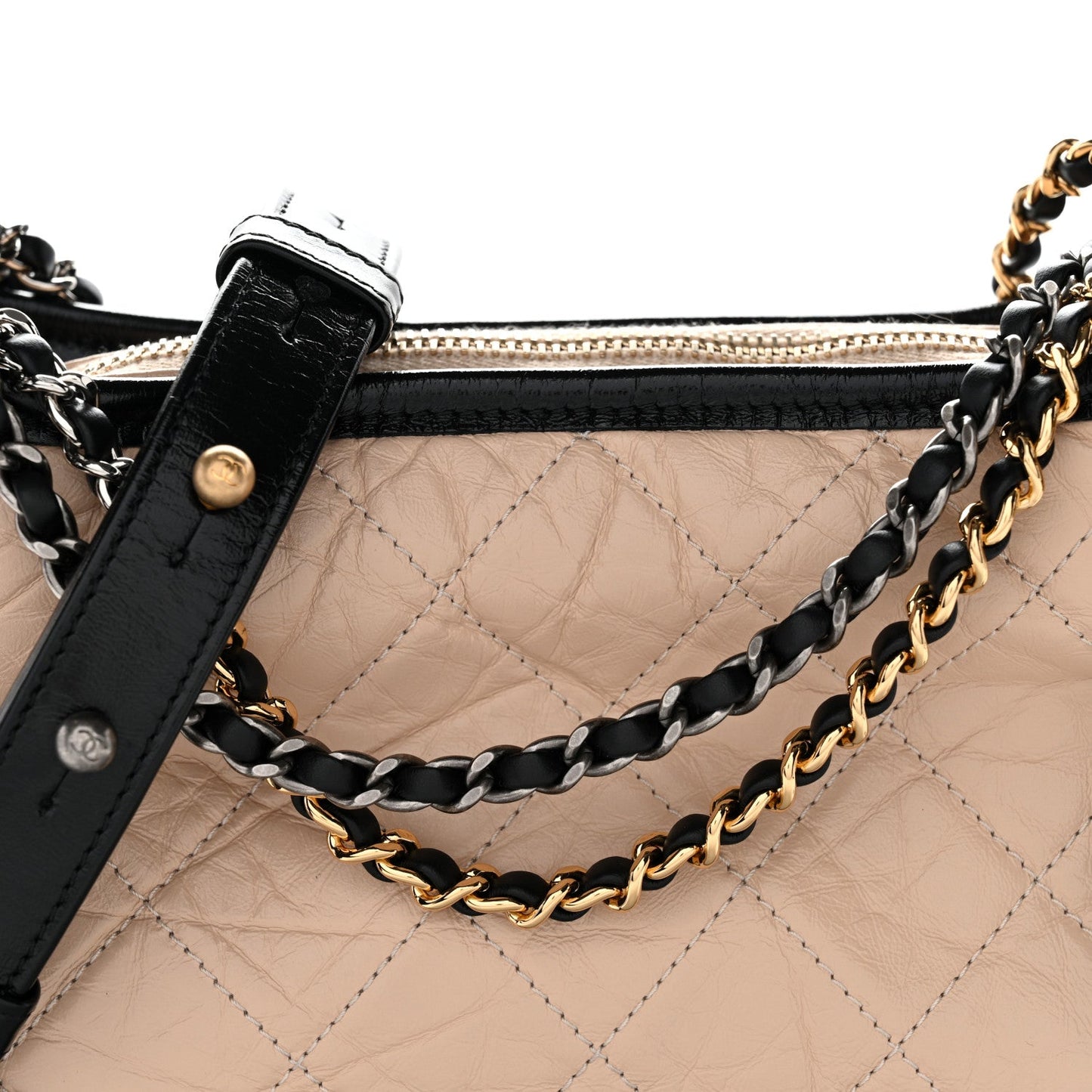 Aged Calfskin Quilted Small Gabrielle Hobo Beige Black